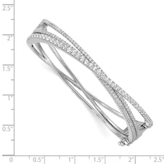 Sterling Silver Rhodium-Plated CZ Criss Cross Bangle Bracelet