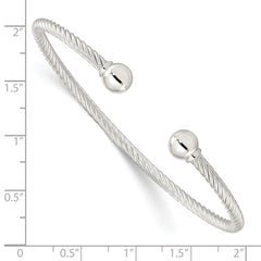 Sterling Silver Polished Twisted w/1 Thread Ball Cuff Bangle
