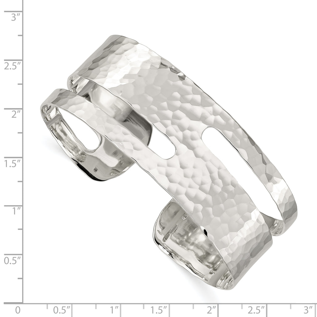 Sophia Jewelers Sterling Silver Hammered Cuff Bangle with Polished Finish