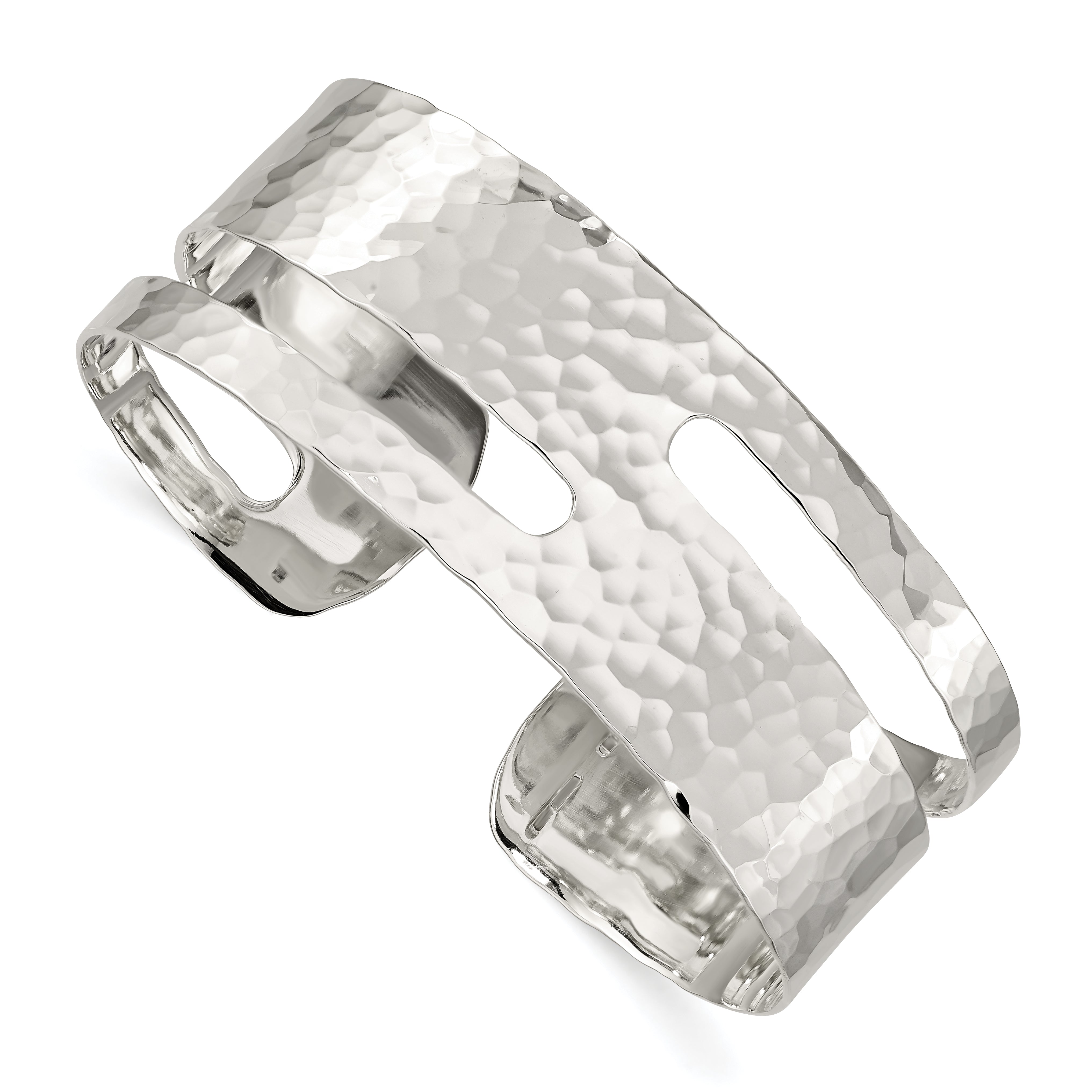 Sterling Silver Solid Polished Hammered Fancy Cuff Bangle Bracelet Main image