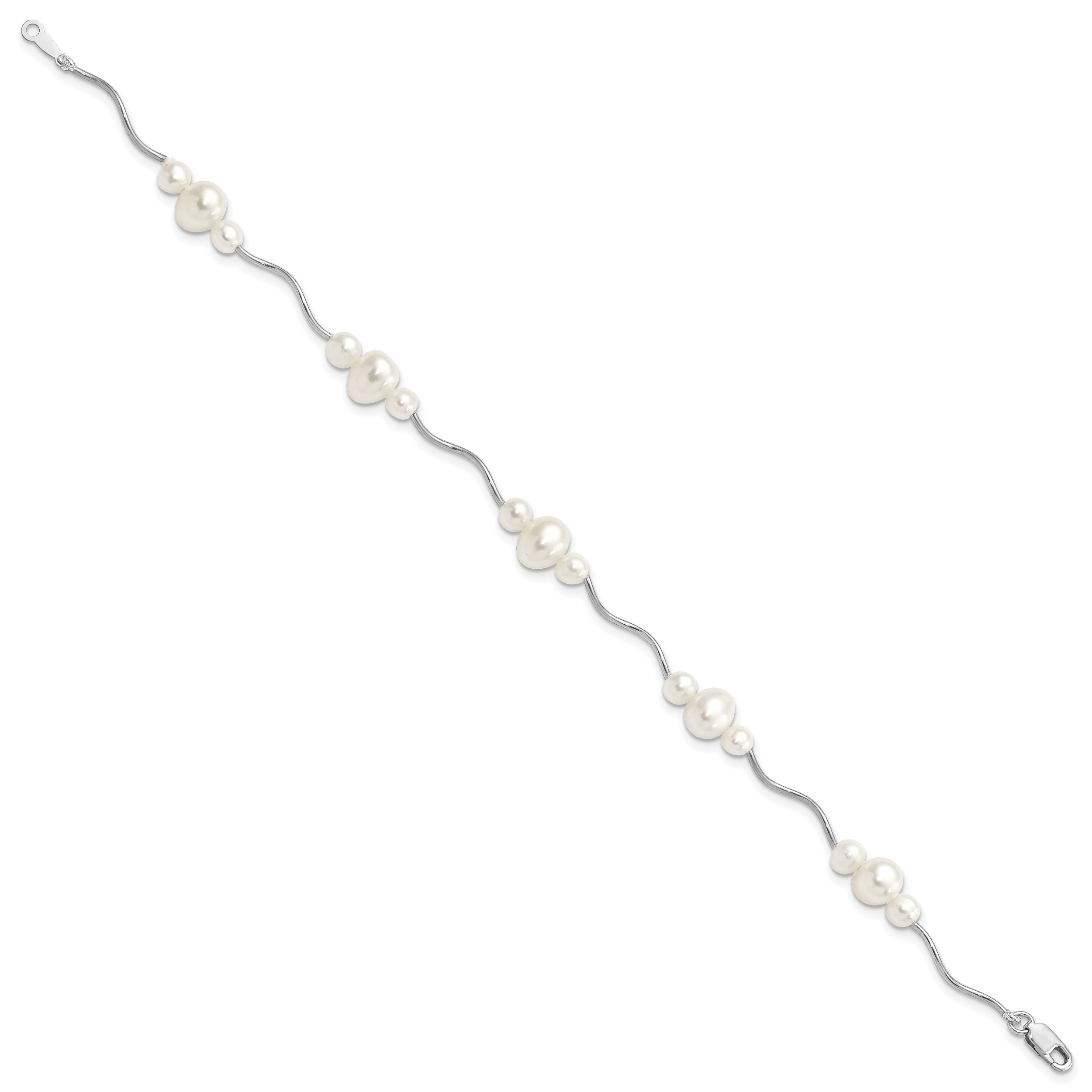 Sterling Silver Rhod-plated 3-6mm FWC Pearl Bracelet Secondary image