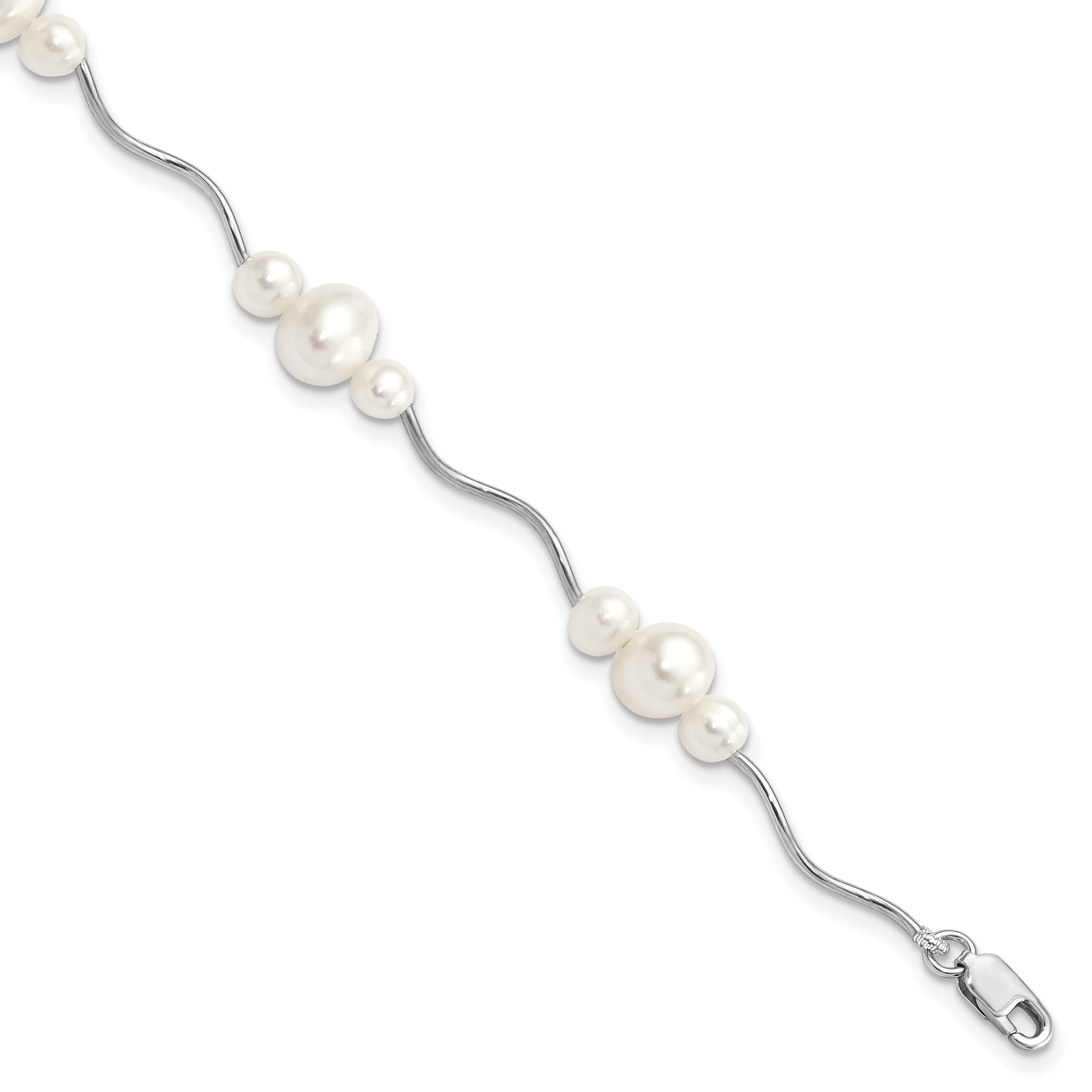 Sterling Silver Rhod-plated 3-6mm FWC Pearl Bracelet Main image