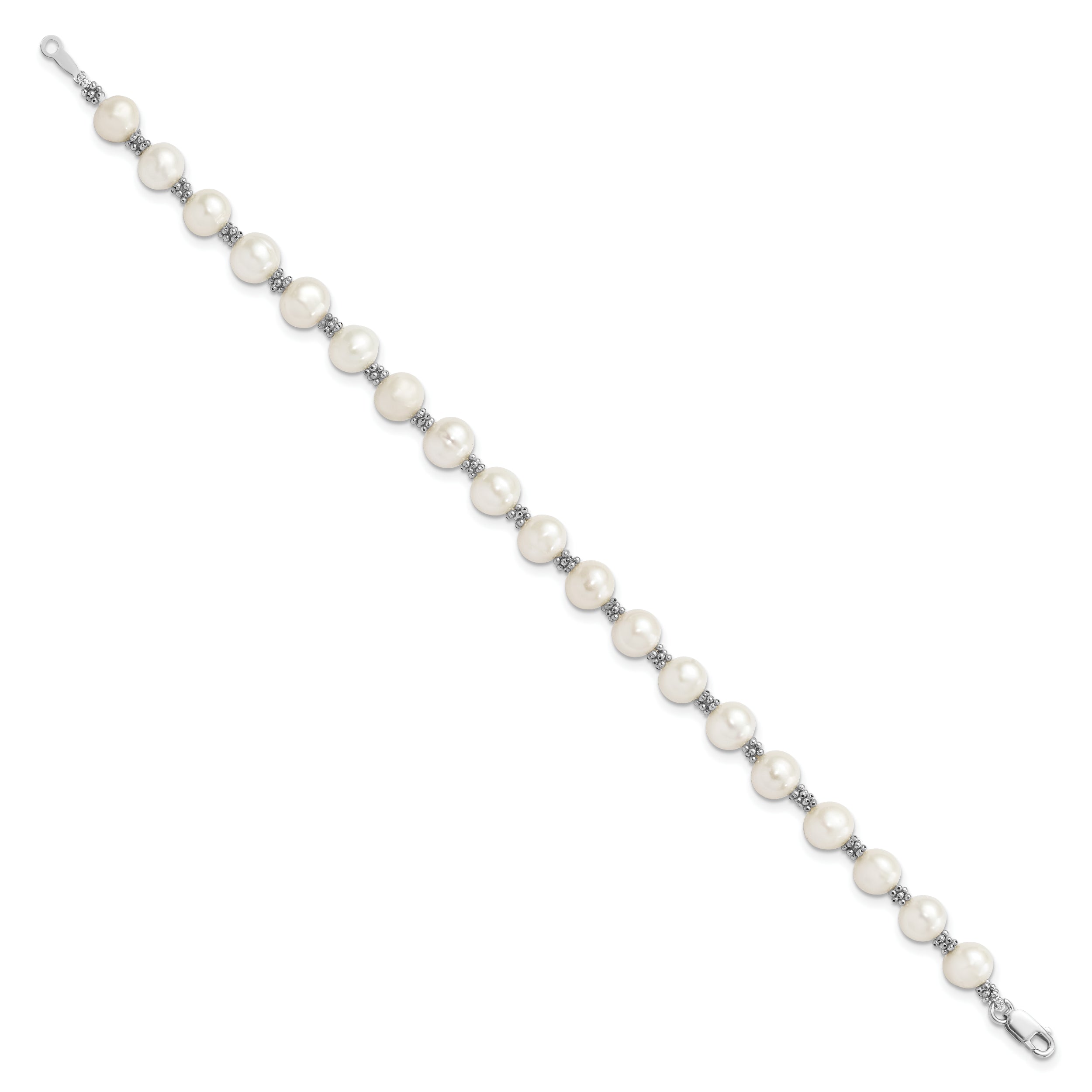 Sterling Silver Rhodium-plated White FW Cultured Pearl Bracelet
