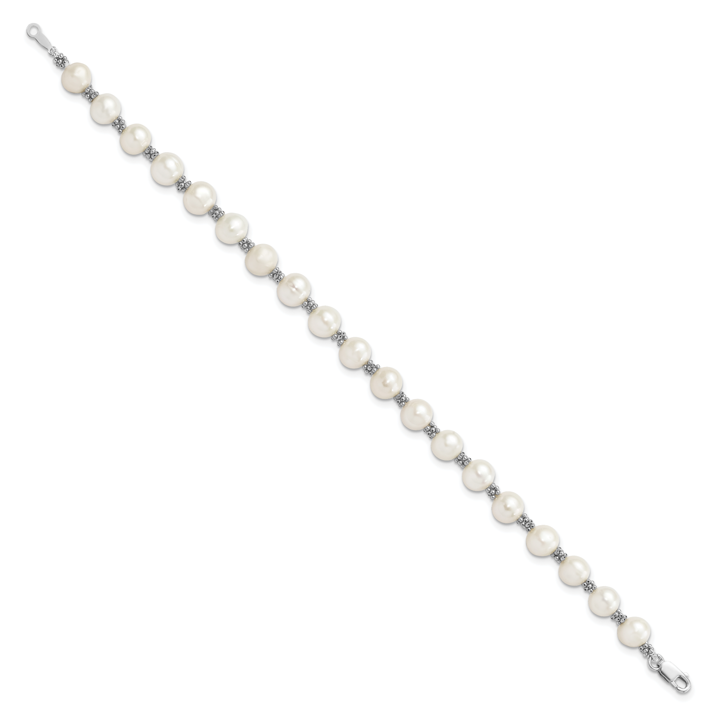 Sterling Silver Rhodium-plated White FW Cultured Pearl Bracelet Secondary image