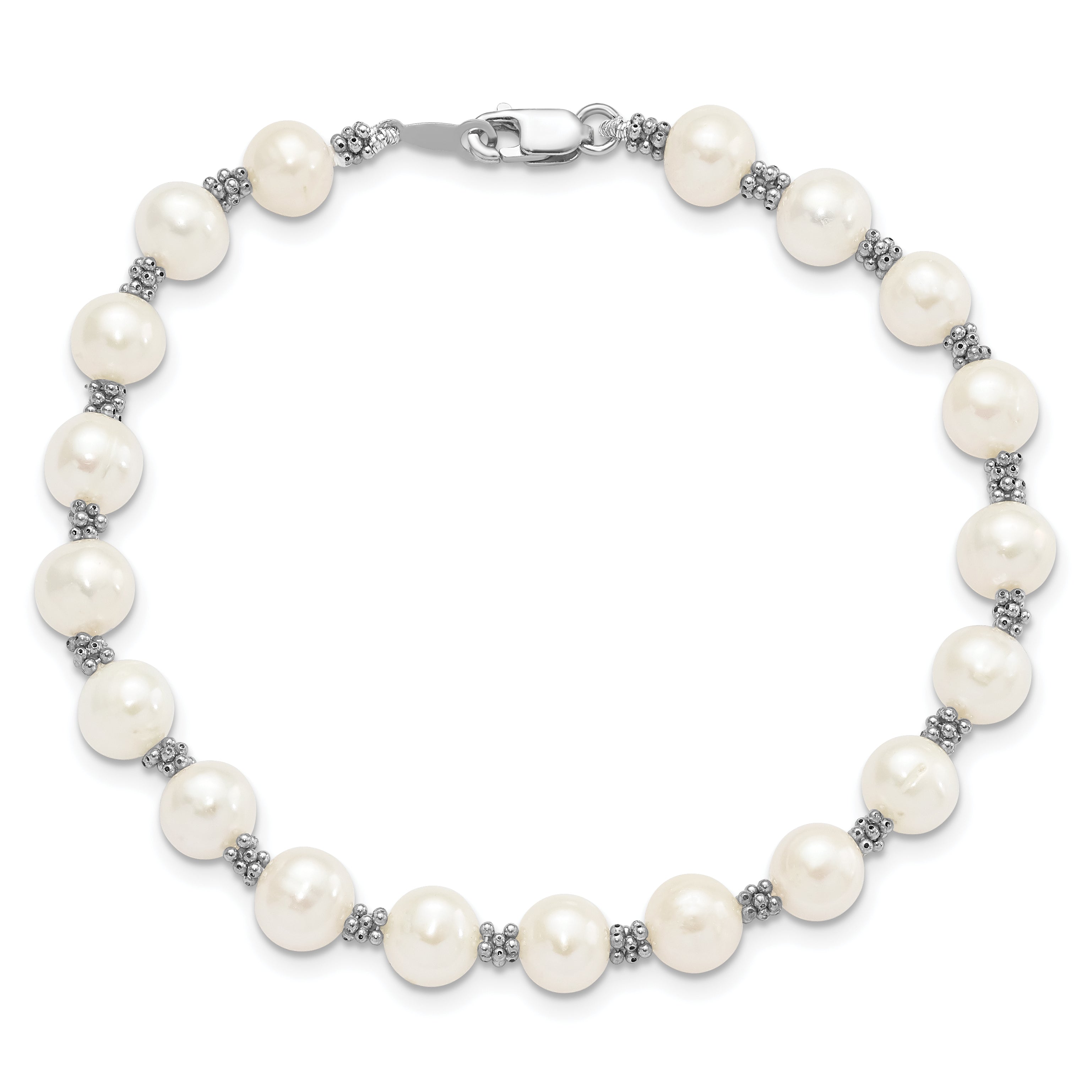 Sterling Silver Rhodium-plated White FW Cultured Pearl Bracelet