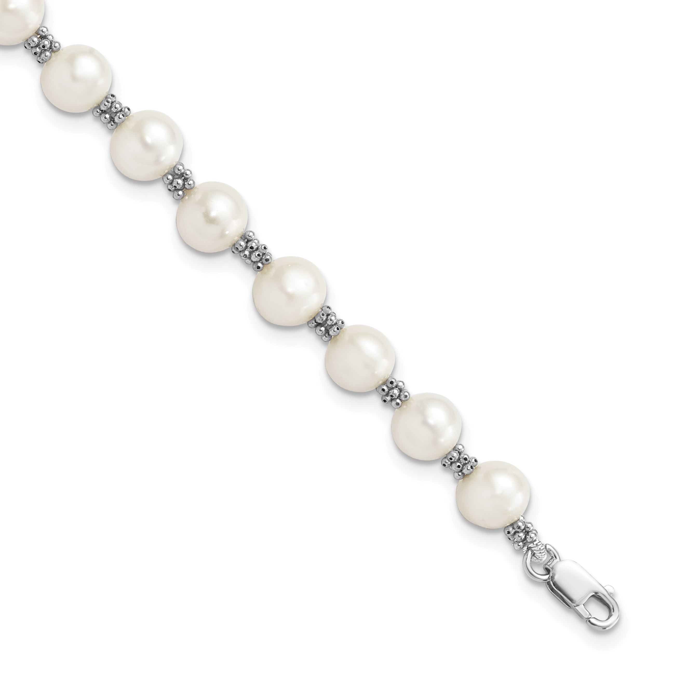 Sterling Silver Rhodium-plated White FW Cultured Pearl Bracelet