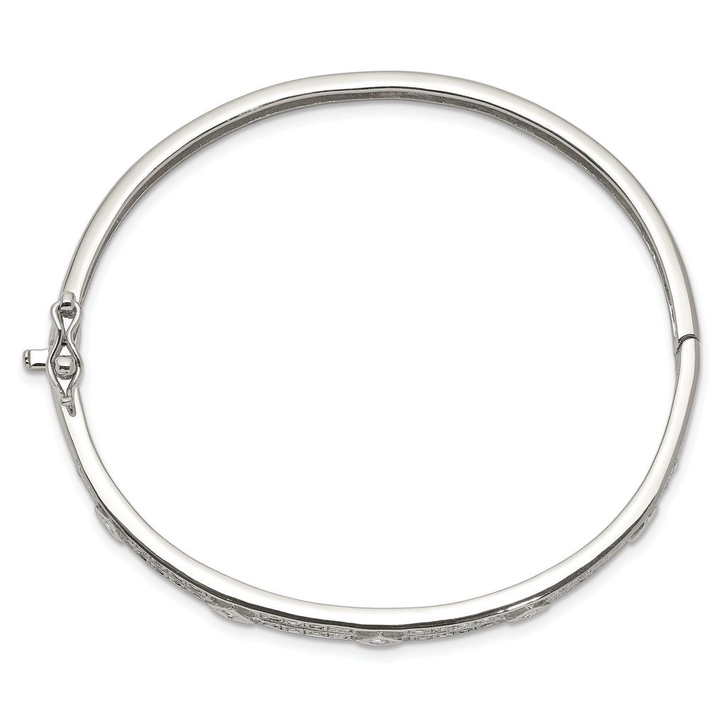 Sterling Silver CZ Bangle with Hinged Design and Safety Bar