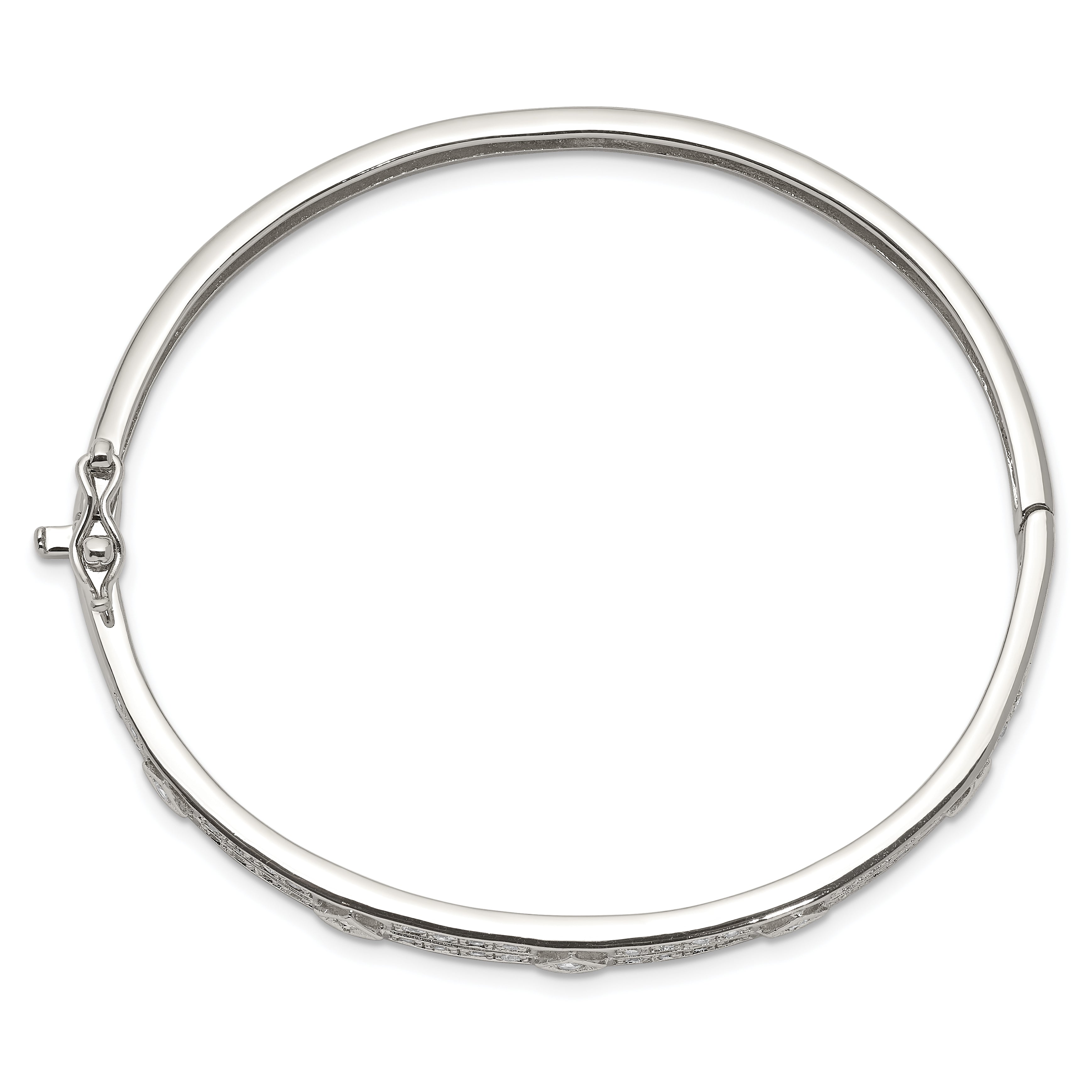 Sterling Silver CZ Bangle with Hinged Design and Safety Bar