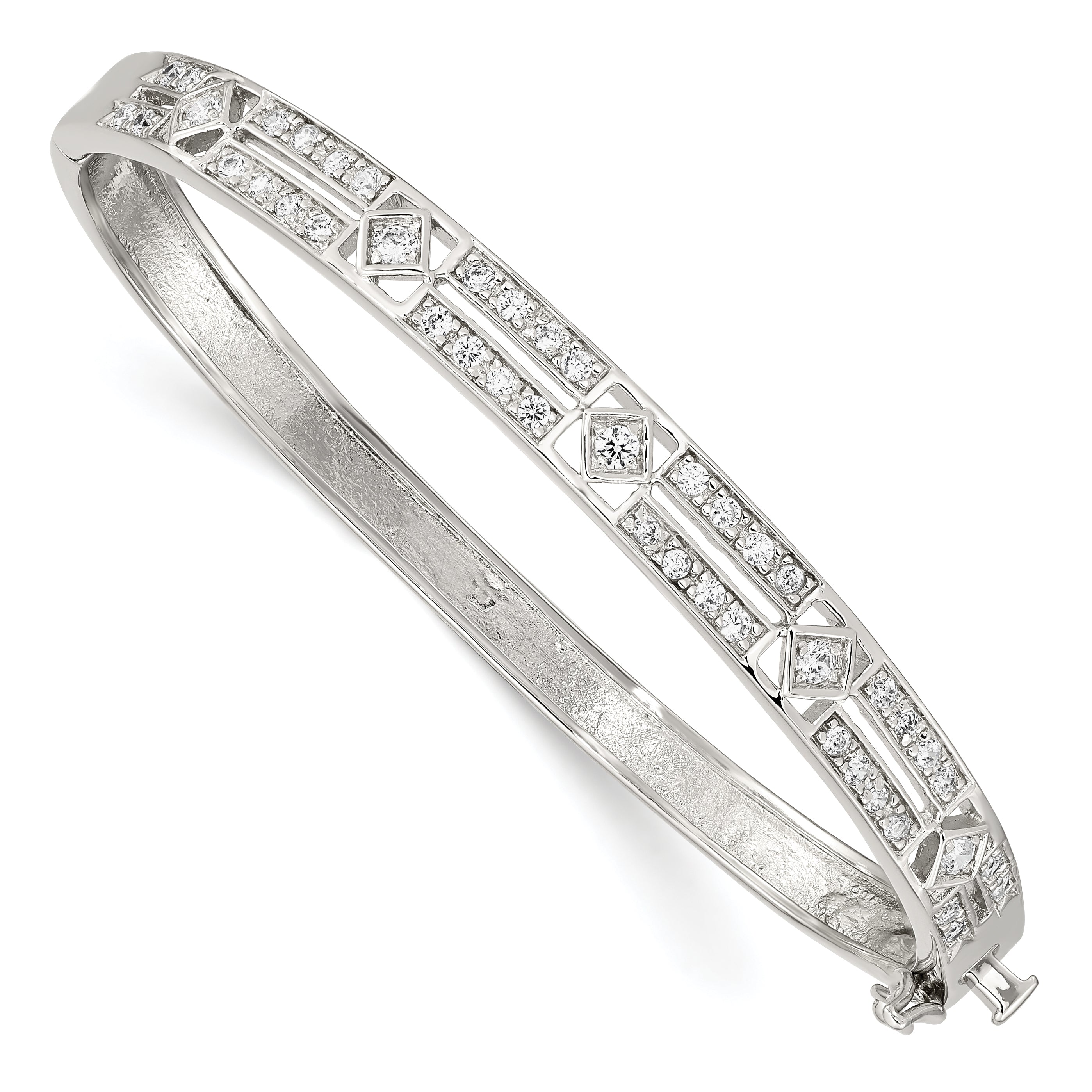Sterling Silver Rhodium-plated CZ Hinged Bangle Main image