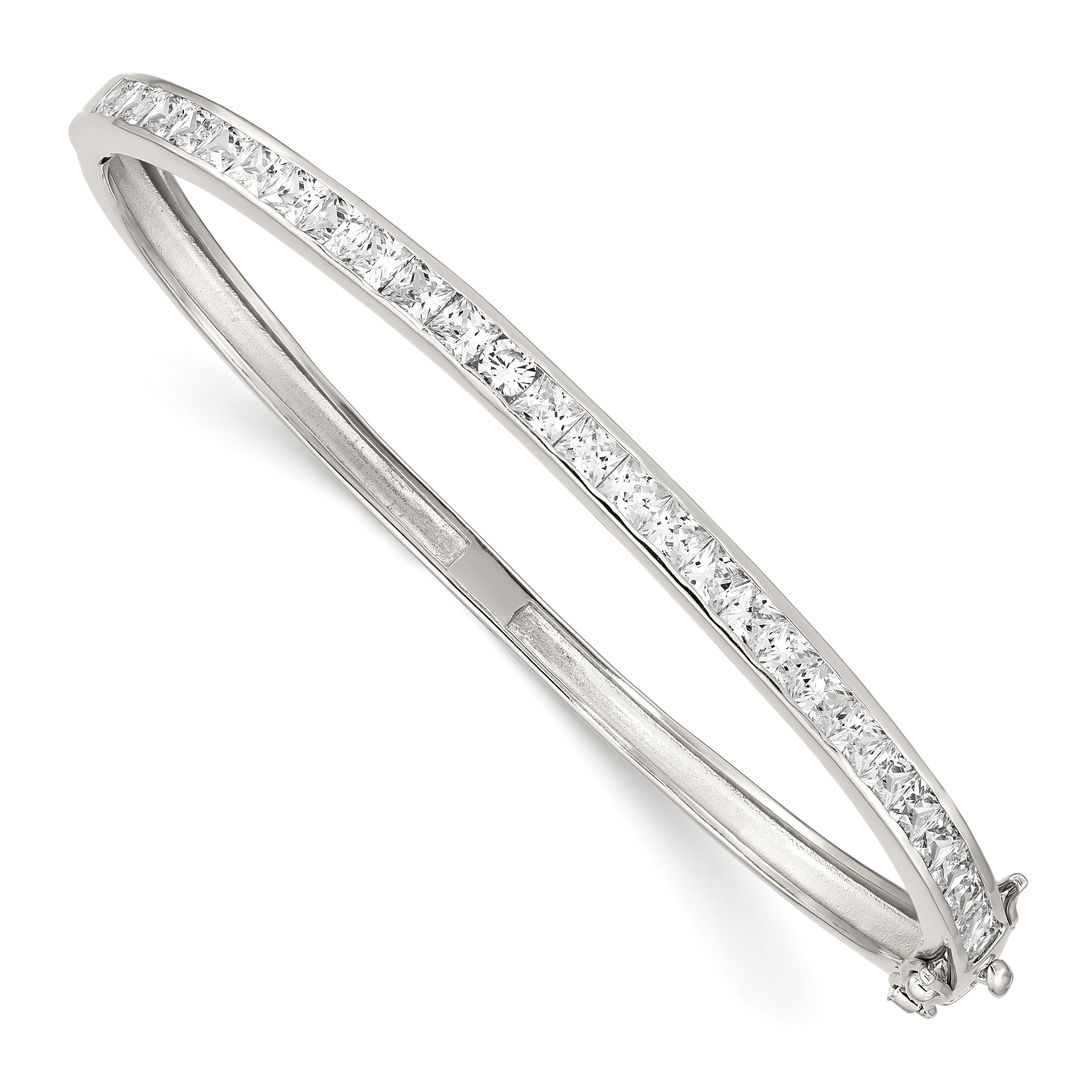 Sterling Silver Rhodium-plated CZ Hinged Bangle Bracelet Main image