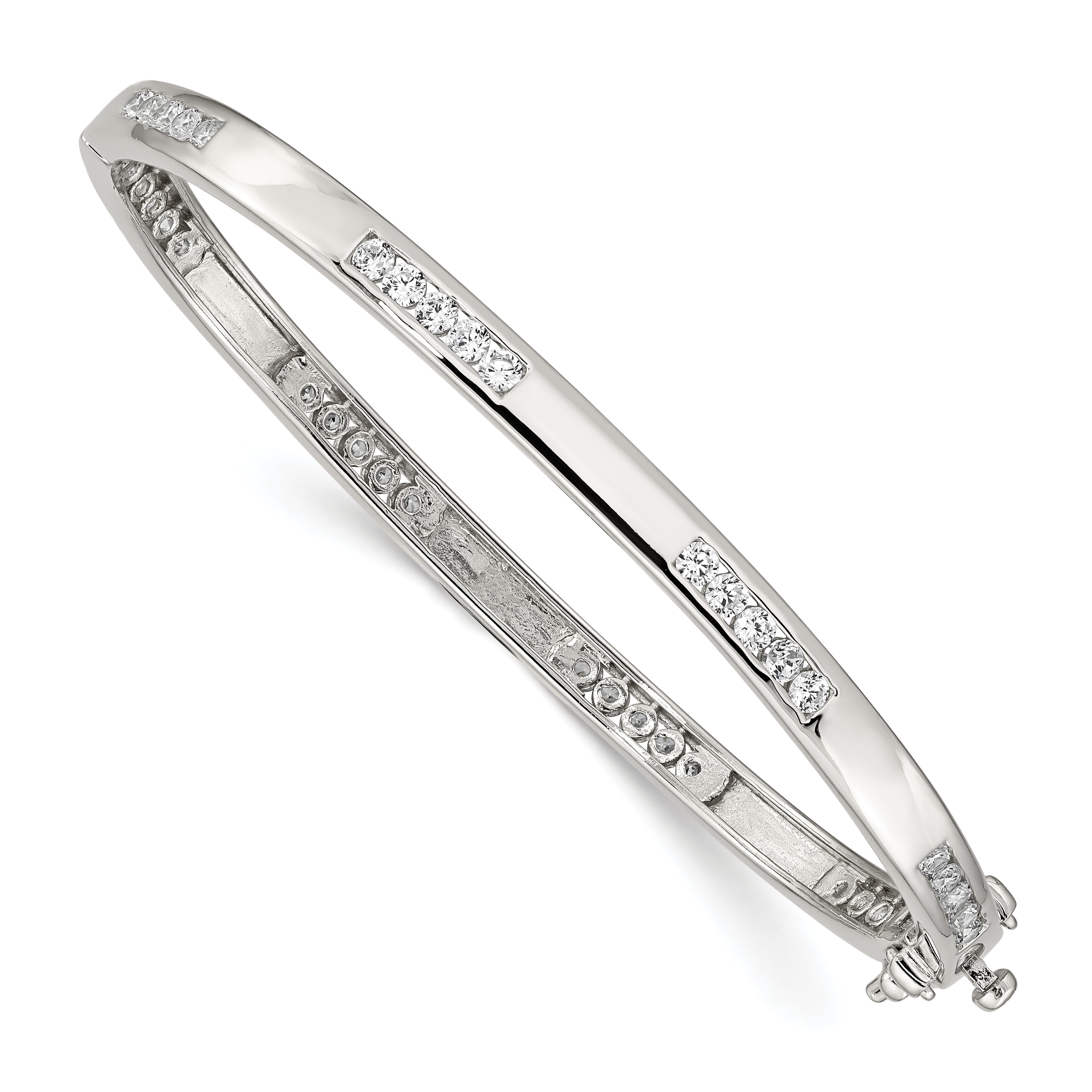 Sterling Silver Rhodium-plated Clear CZ Oval Hinged Bangle Bracelet Main image