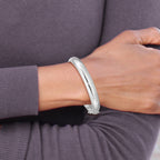 Sterling Silver 925 Hinged Bangle Bracelet with Diamond-Cut Polished Finish