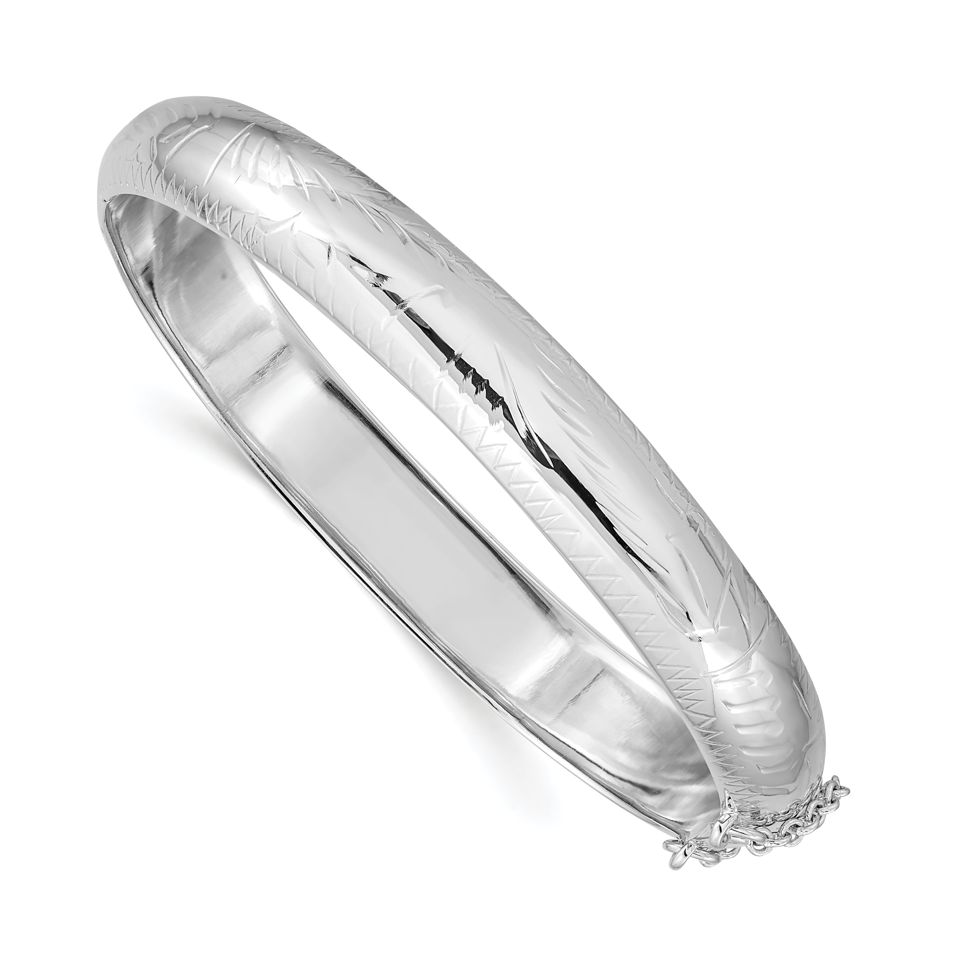 Sterling Silver Rhodium-plated 9.5mm D/C Fancy Hinged Bangle Bracelet Main image