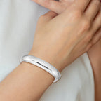 Sterling Silver 925 Hinged Bangle Bracelet with Rhodium Polished Finish