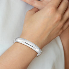 Sterling Silver 925 Hinged Bangle Bracelet with Rhodium Polished Finish