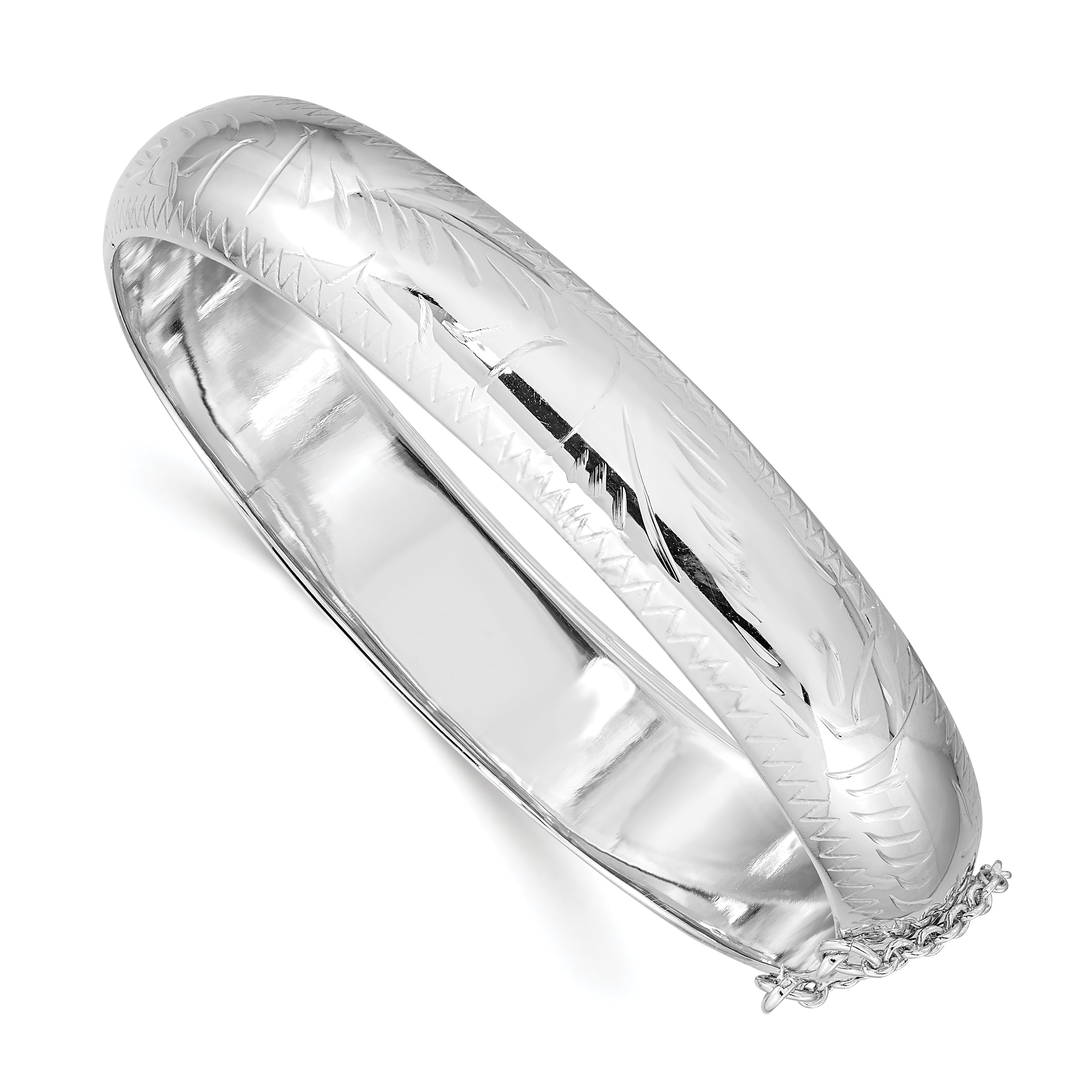 Sterling Silver Rhodium-plated D/C 12mm Fancy Hinged Bangle Bracelet Main image