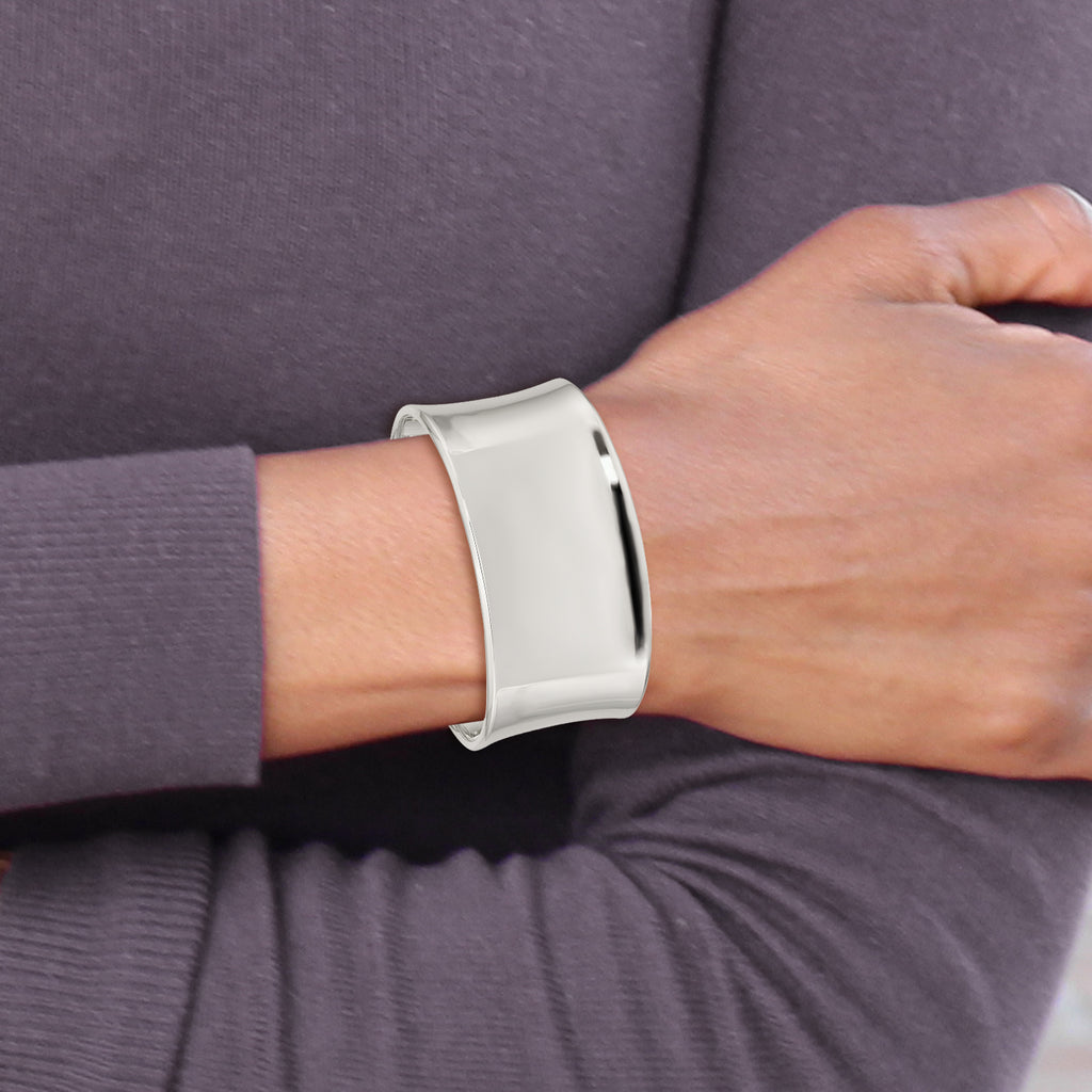 Sterling Silver 925 Polished Cuff Bracelet with Engravable Feature