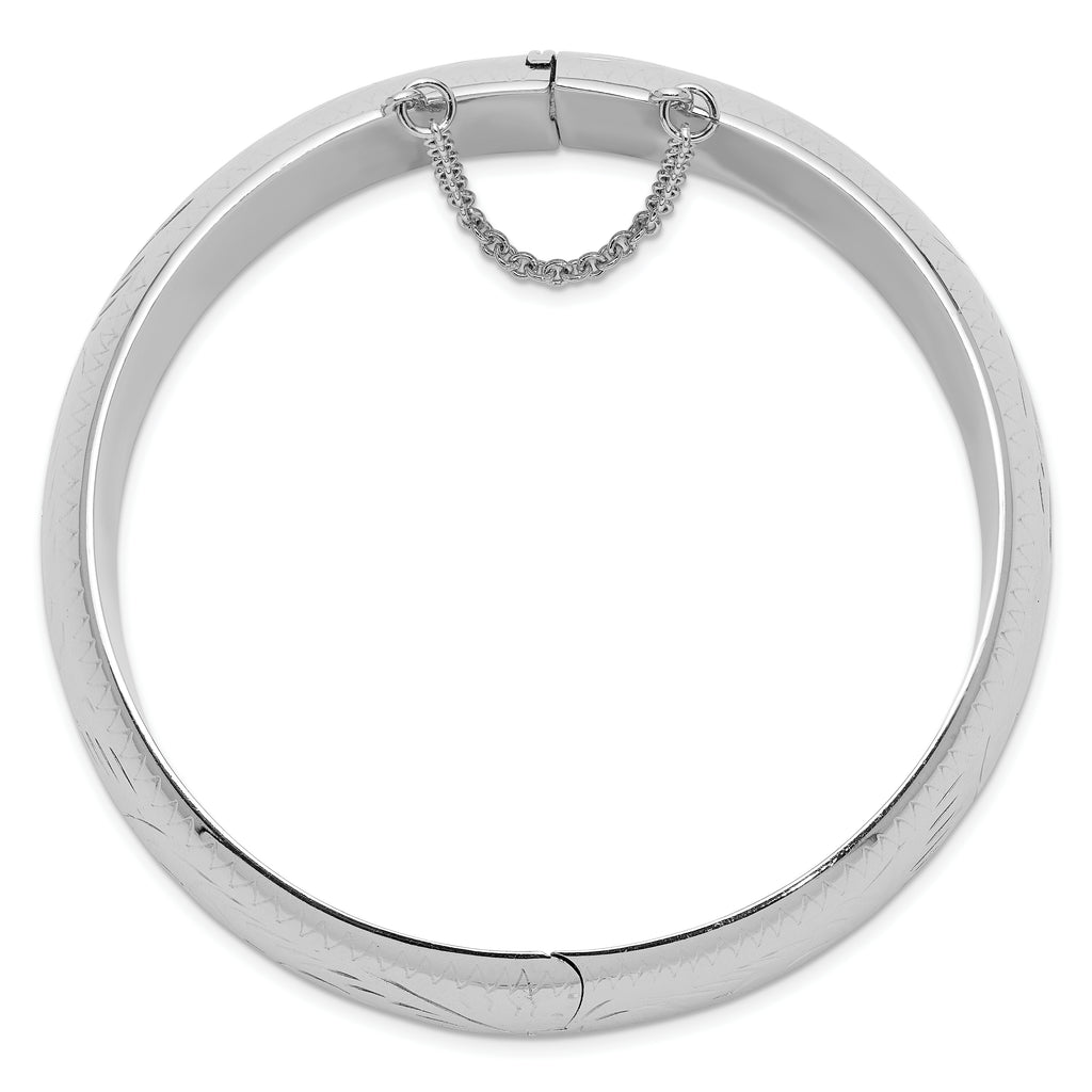 Sterling Silver Rhodium-plated D/C 20mm Hinged Bangle Bracelet