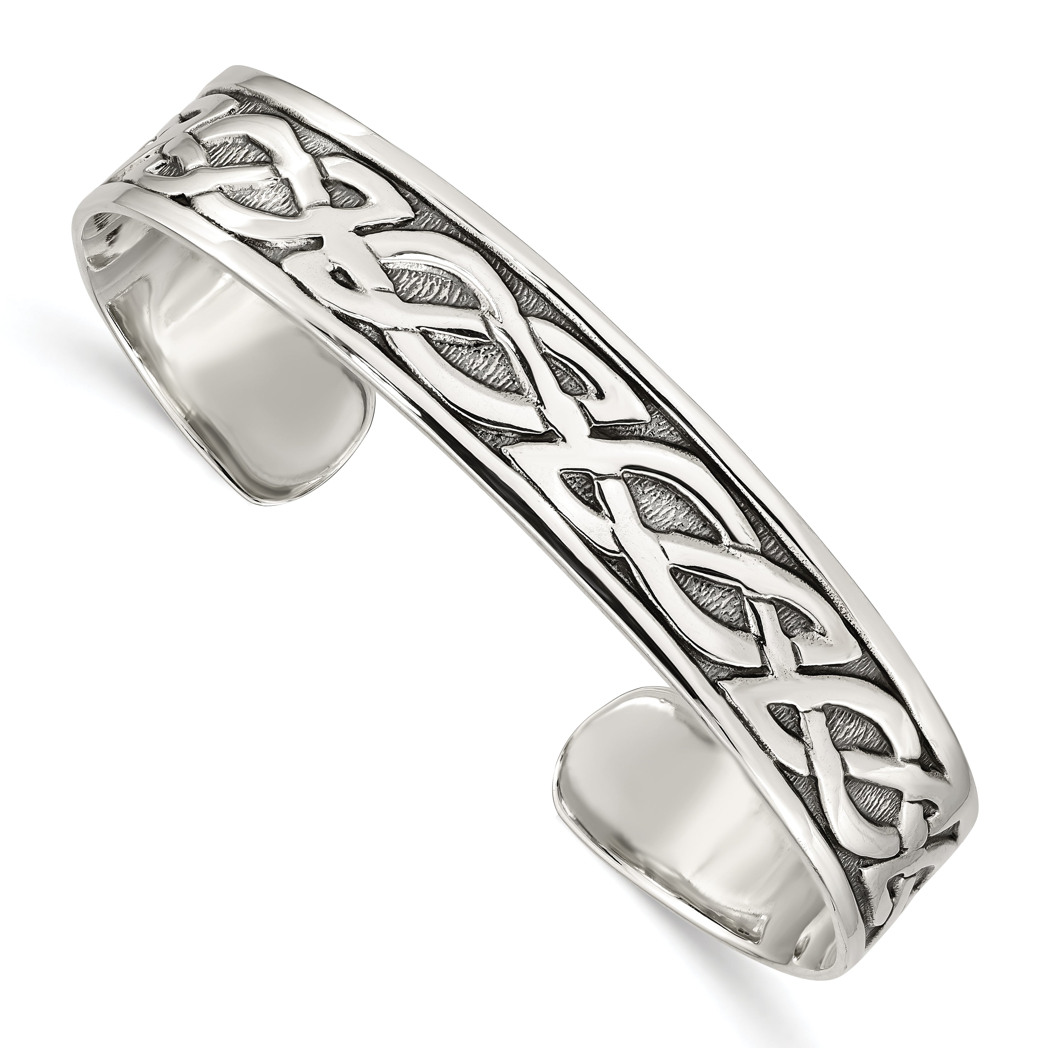 Sterling Silver Antiqued 12.5mm Celtic Design Cuff Bangle Bracelet Main image