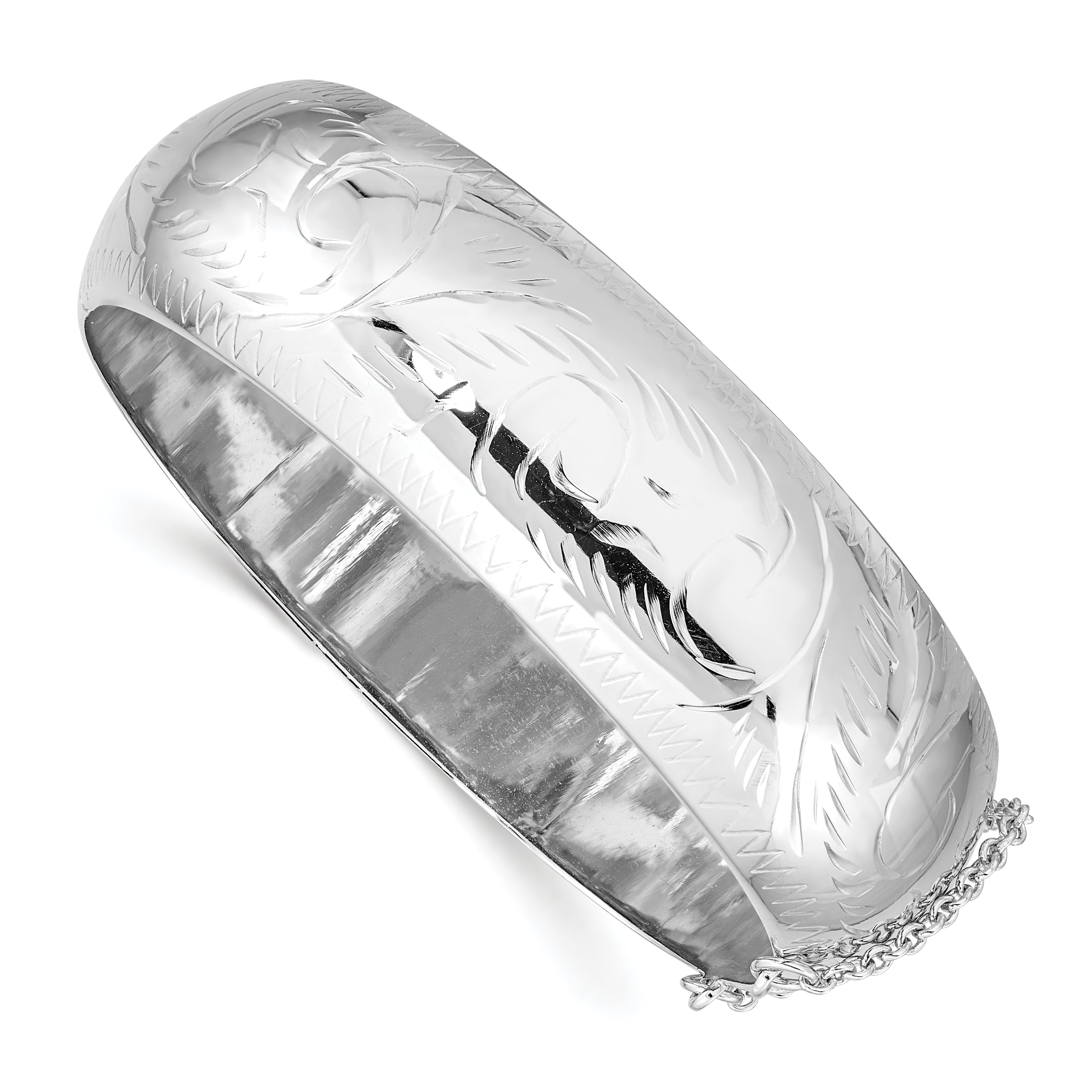 Sterling Silver Rhodium-plated D/C 20mm Hinged Bangle Bracelet Main image