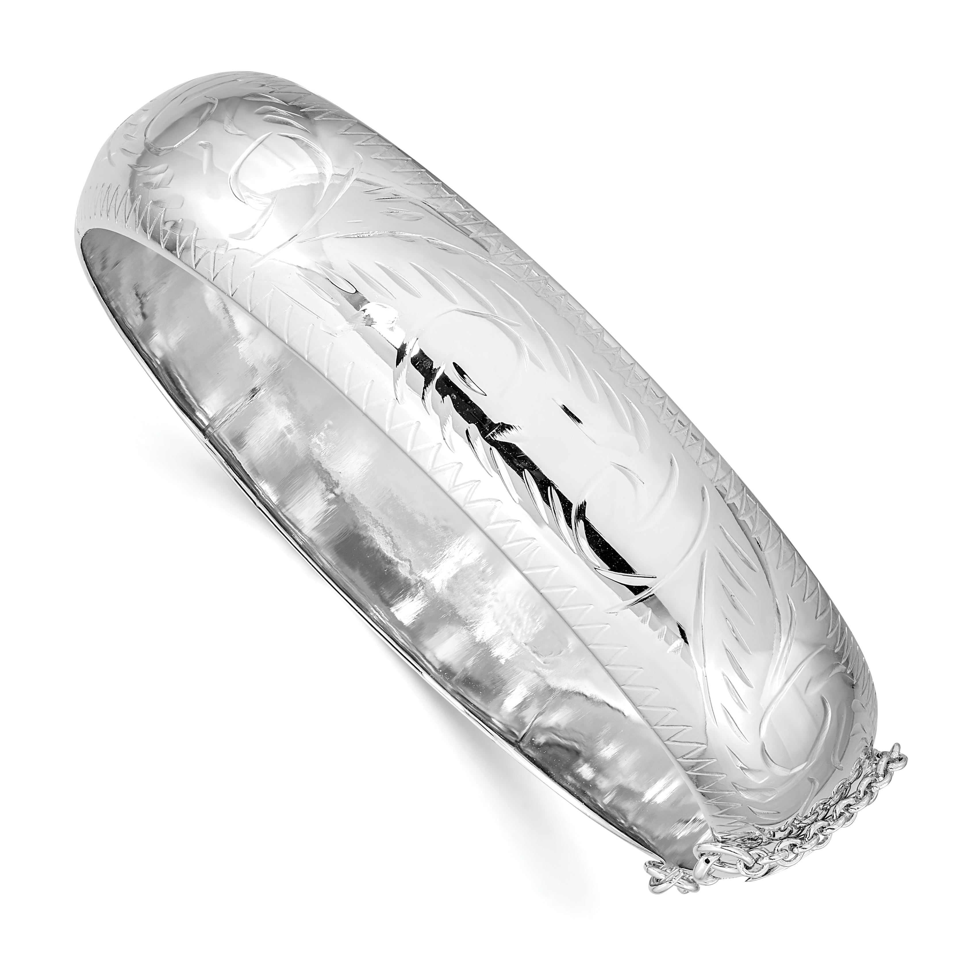 Sterling Silver Rhodium-plated D/C 15mm Fancy Hinged Bangle Bracelet Main image