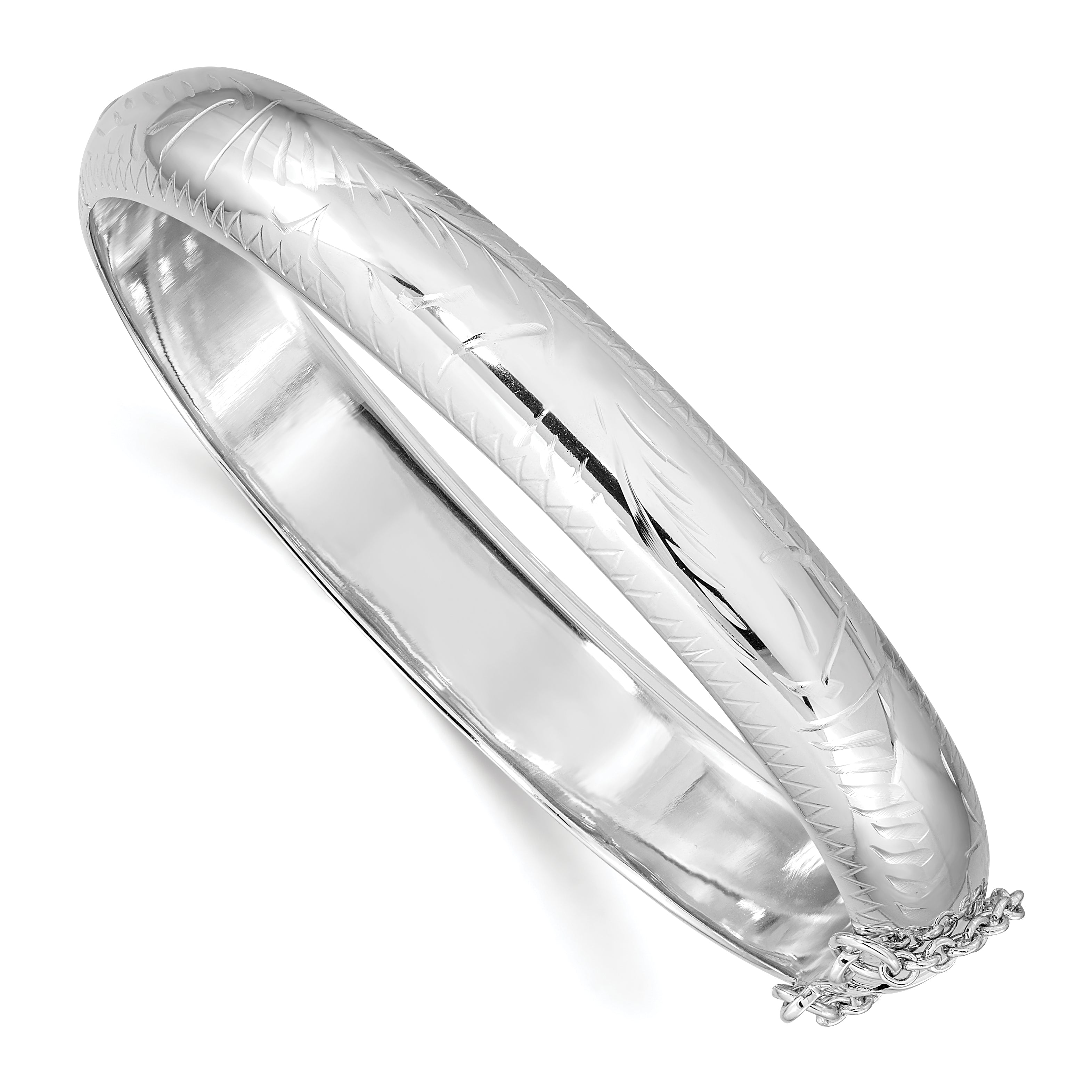 Sterling Silver Rhodium-plated D/C 10.25mm Hinged Bangle Bracelet Main image