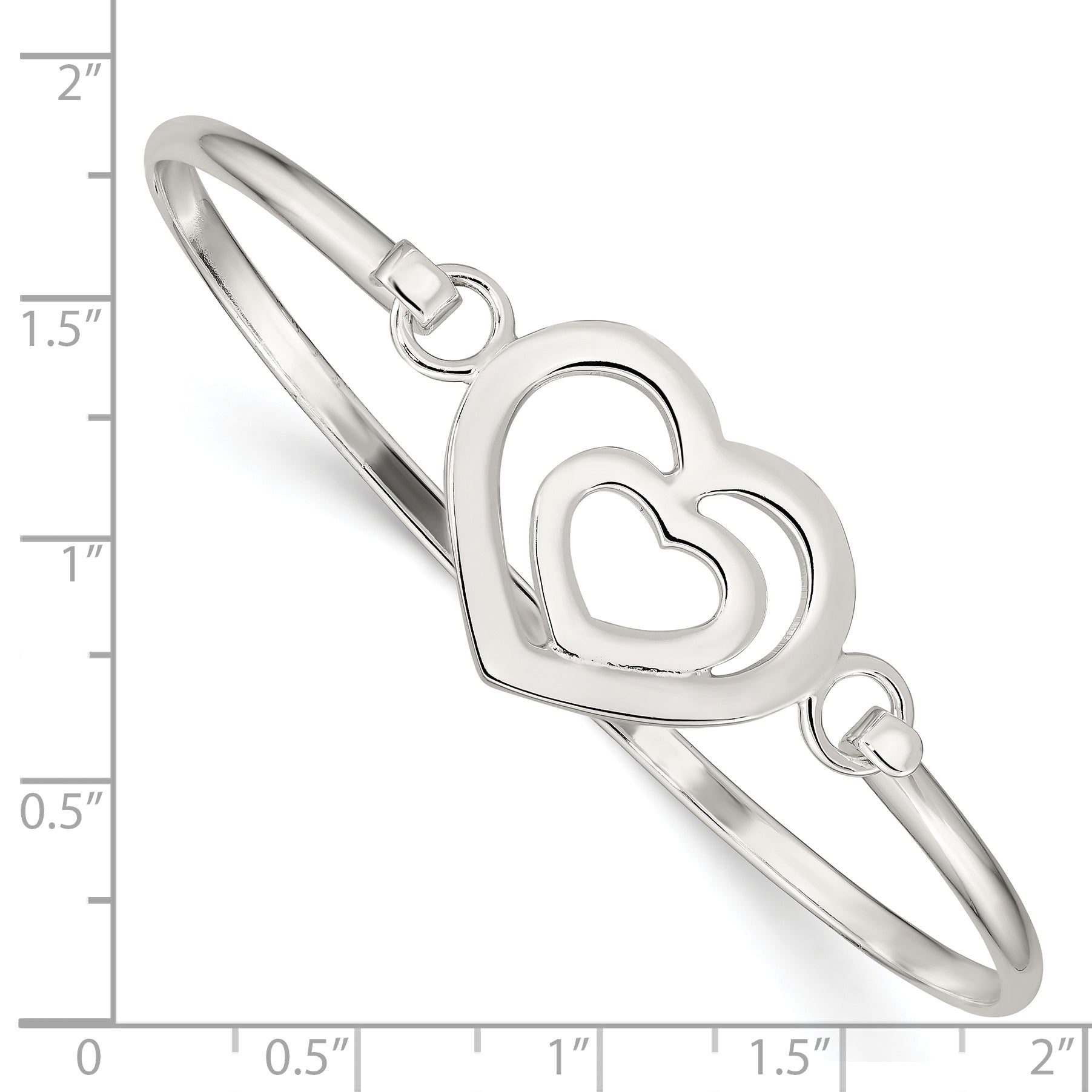 Sterling Silver 925 Polished Heart Bangle Bracelet for Women