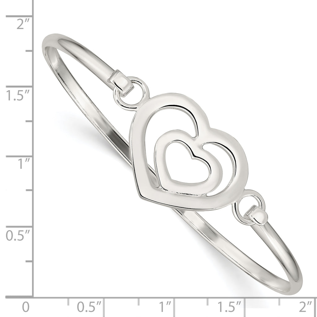 Sterling Silver 925 Polished Heart Bangle Bracelet for Women