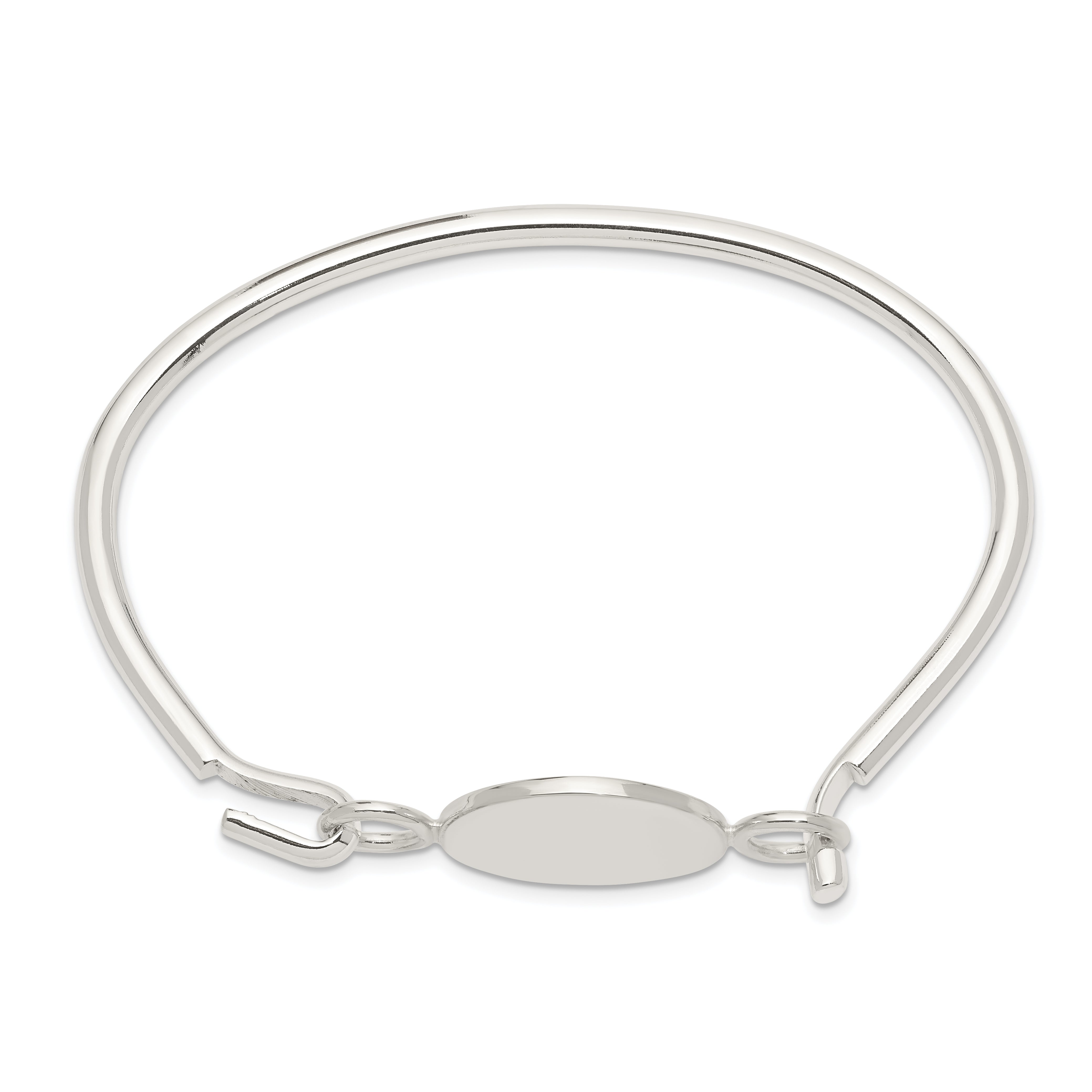 Sterling Silver 925 Polished Bangle with Round ID Plate for Women