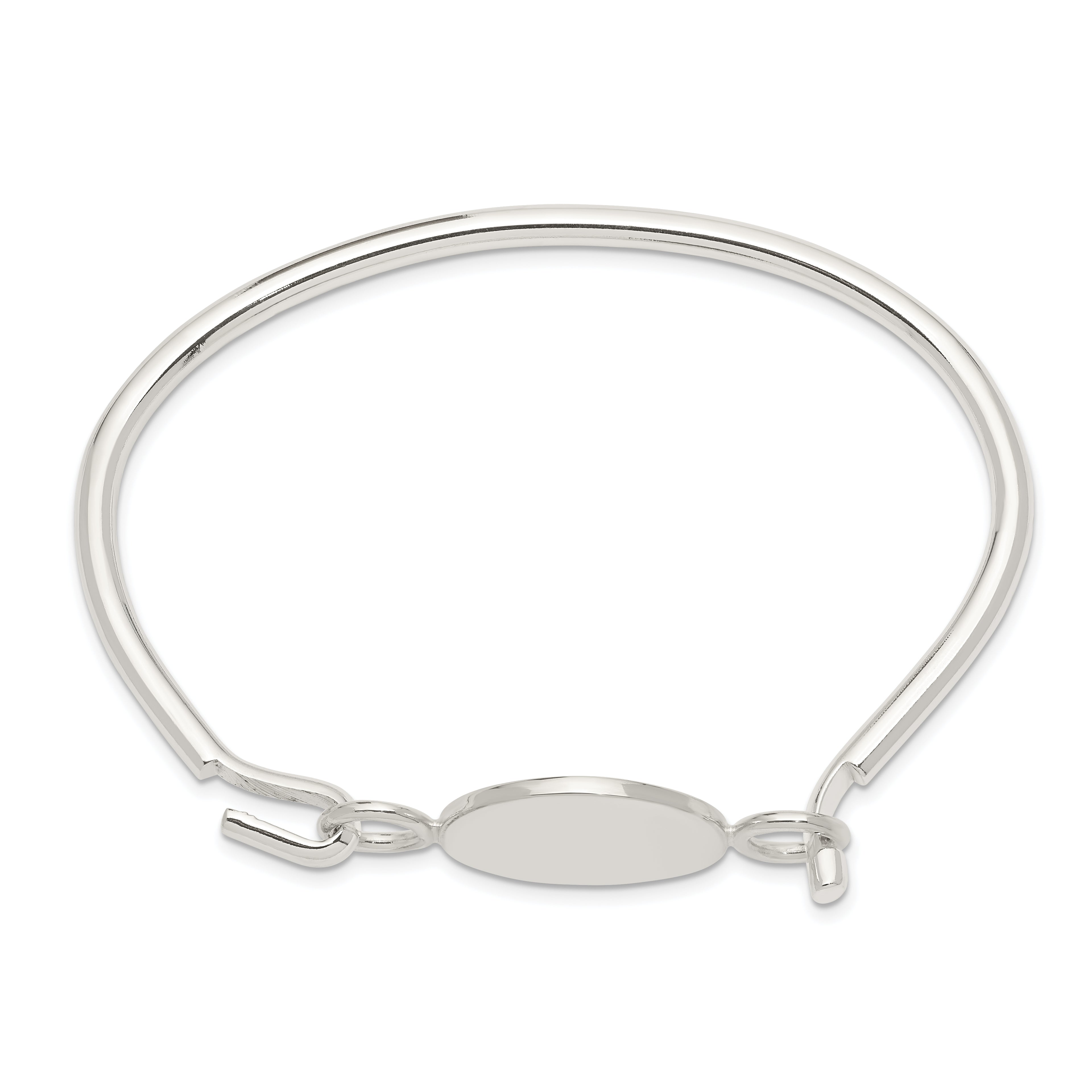 Sterling Silver 925 Polished Bangle with Round ID Plate for Women