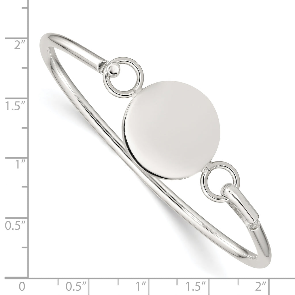 Sterling Silver 925 Polished Bangle with Round ID Plate for Women