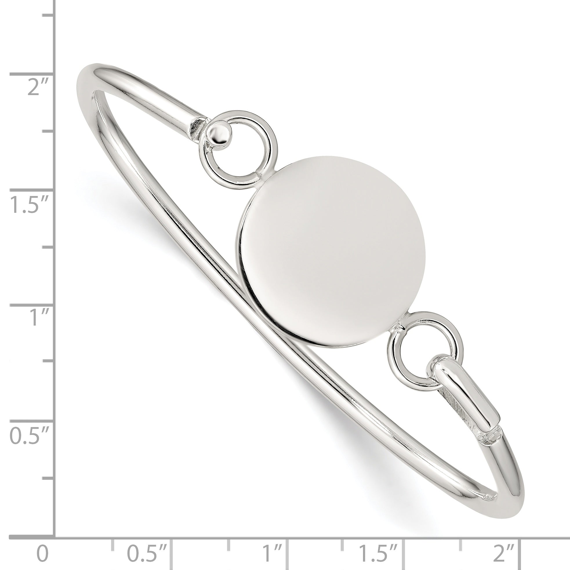 Sterling Silver 925 Polished Bangle with Round ID Plate for Women