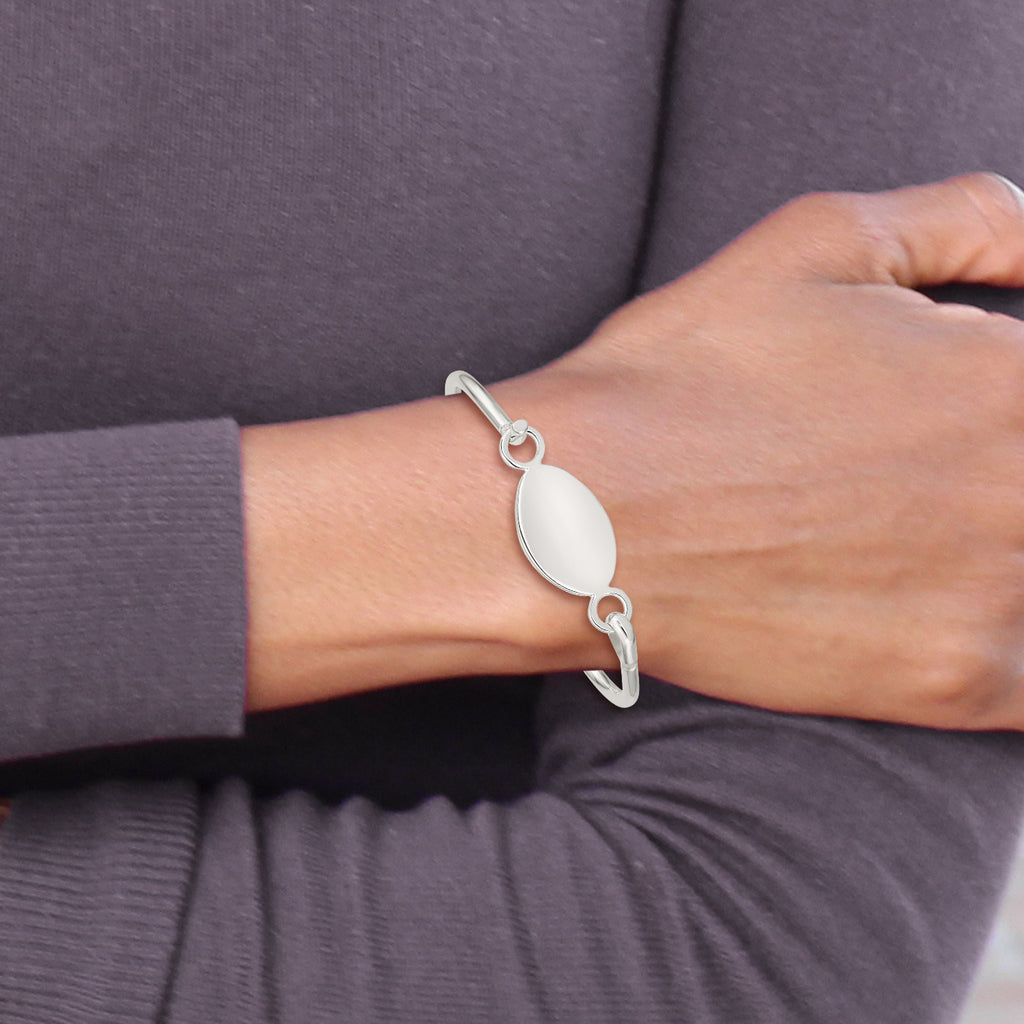 Sterling Silver 925 Bangle Bracelet with Engravable ID Plate