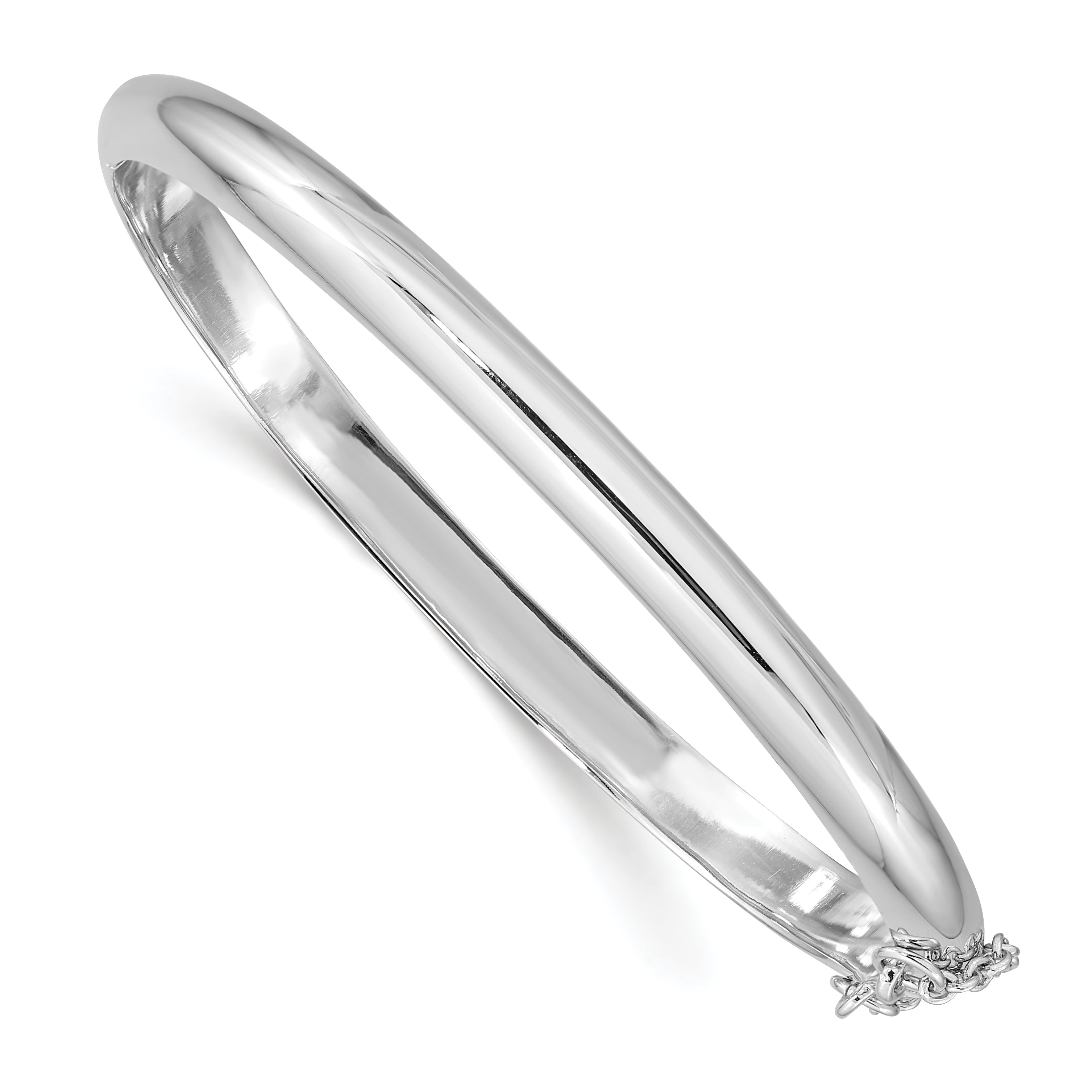 Sterling Silver Rhodium-plated 5mm w/Chain Hinged Bangle Main image