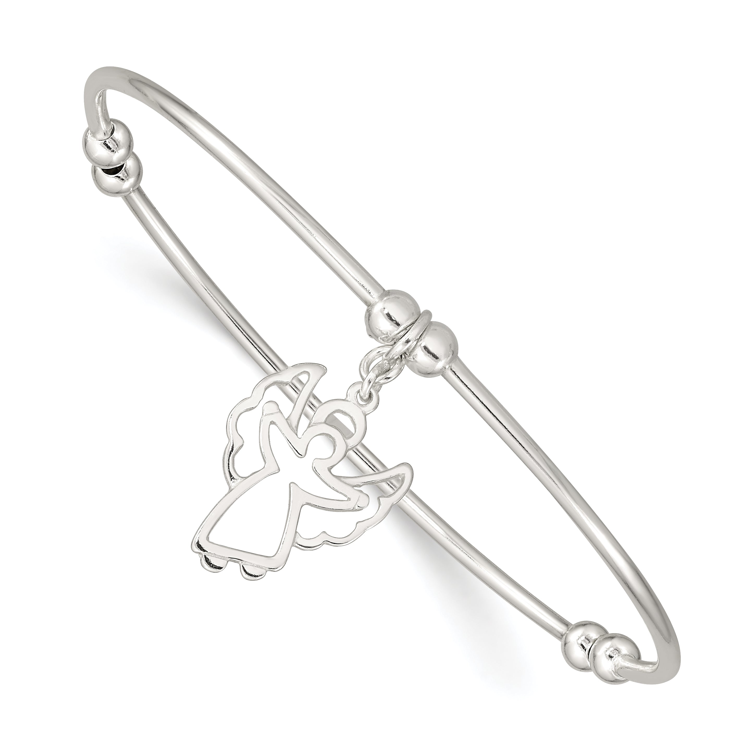 Sterling Silver Rhodium-plated Bead w/Angel Stretch Bangle Bracelet Main image