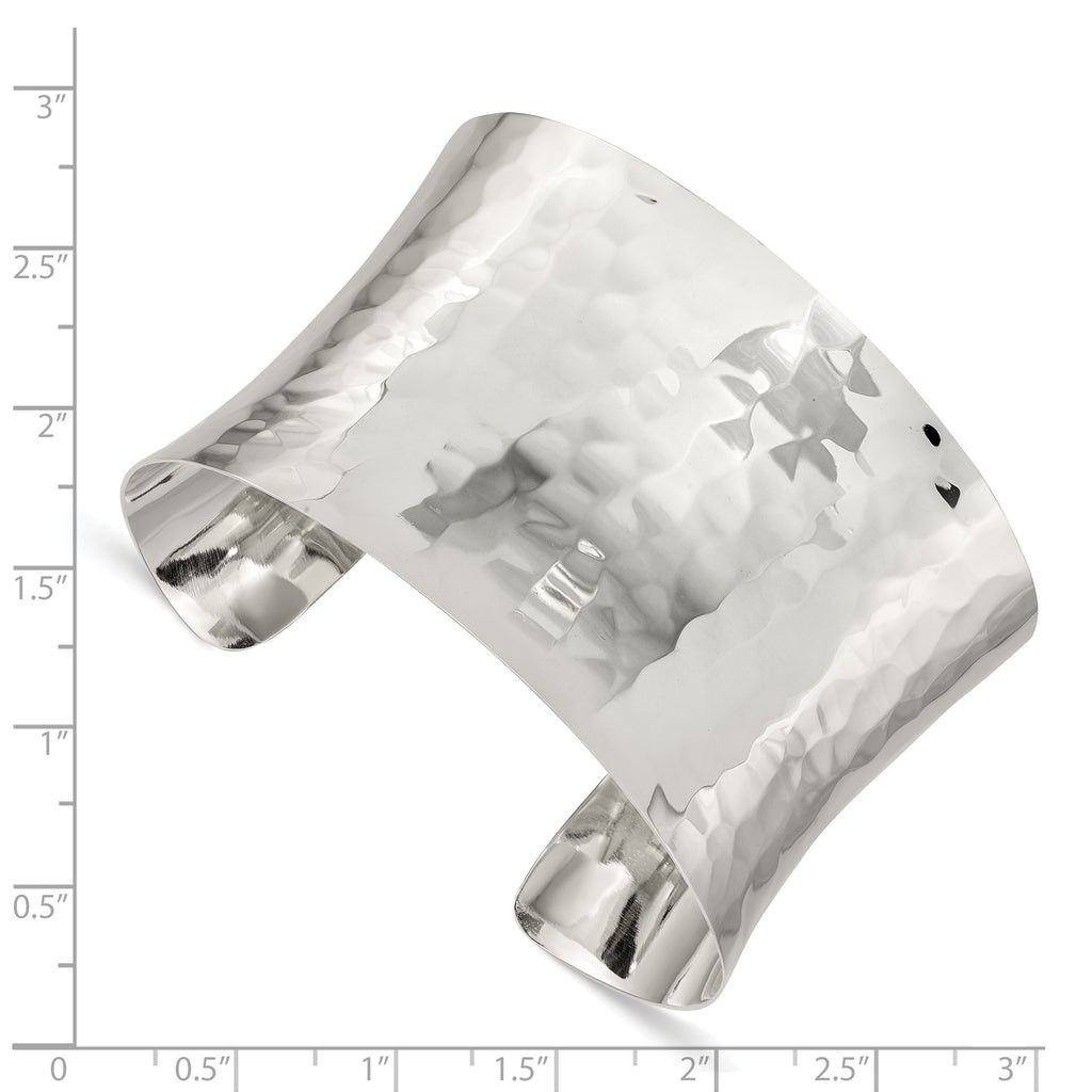 Sophia Jewelers Women's Polished Sterling Silver Hammered Cuff Bracelet