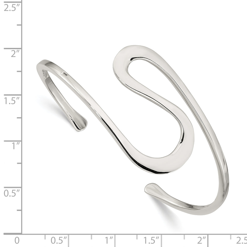 Sterling Silver 925 Women's Flexible Cuff Bangle with Polished Finish
