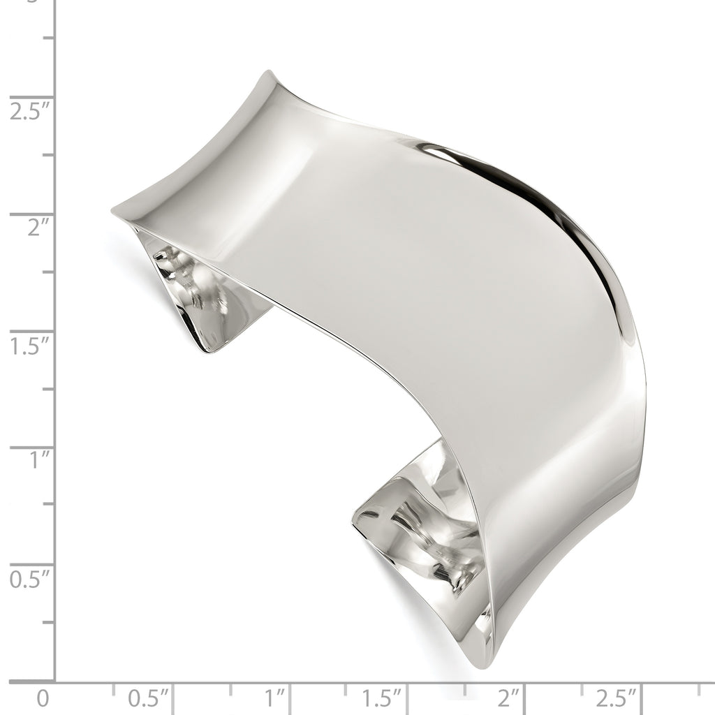 Sterling Silver 925 Wave Cuff Bangle with Polished Finish Engravable Women's Jewelry
