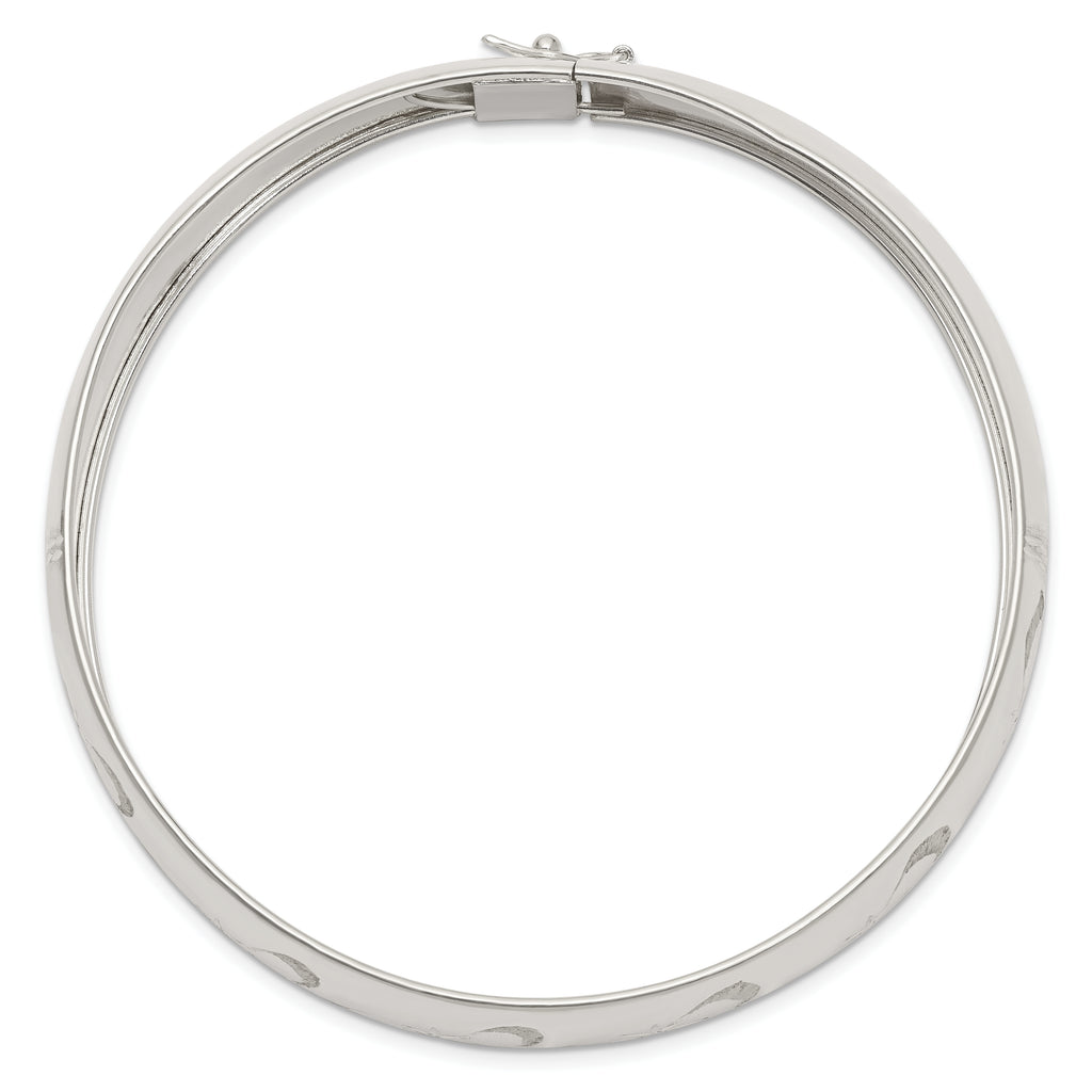 Sterling Silver 925 Adjustable Bangle with Polished Textured Design