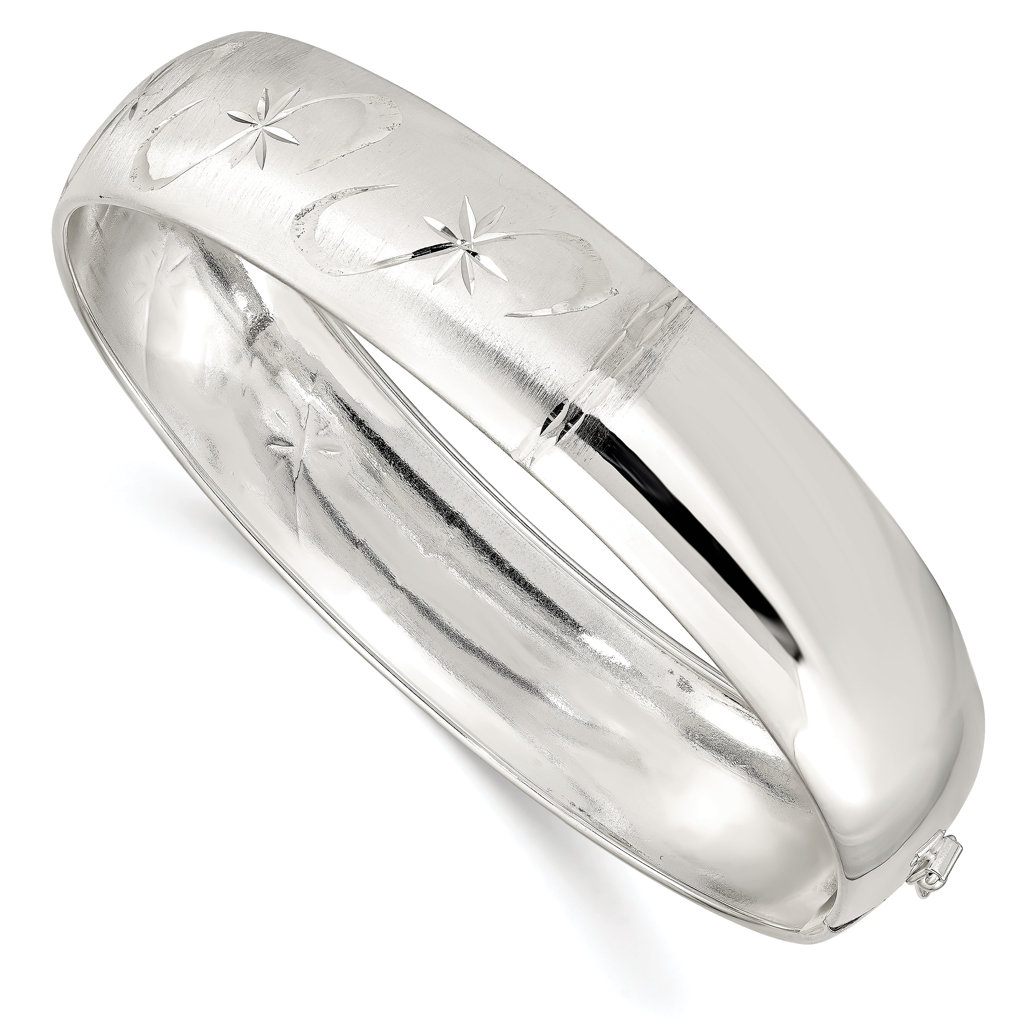 Sterling Silver Polished D/C and Textured Adjustable Bangle Main image