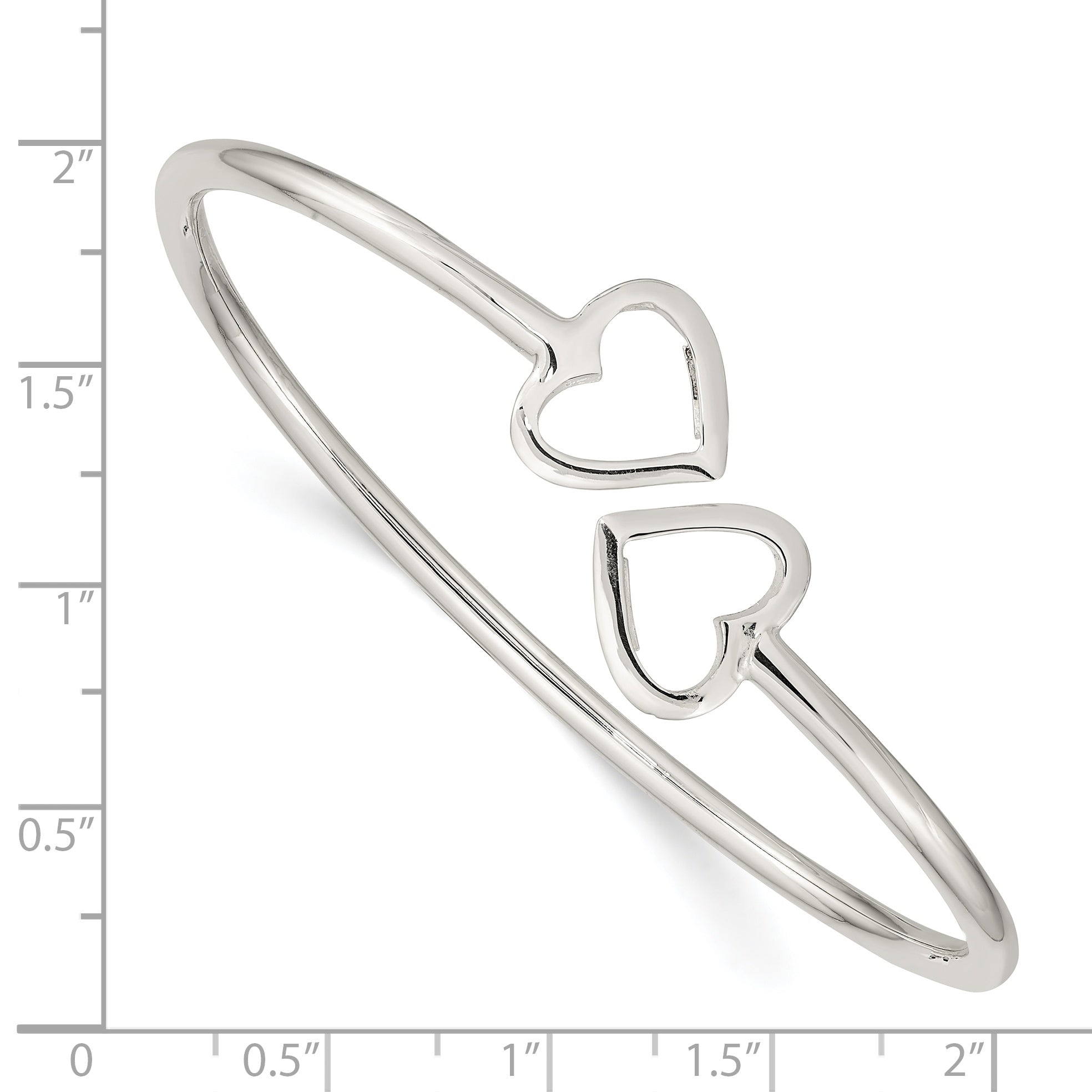 Sterling Silver 925 Women's Heart Cuff Bracelet with Polished Finish