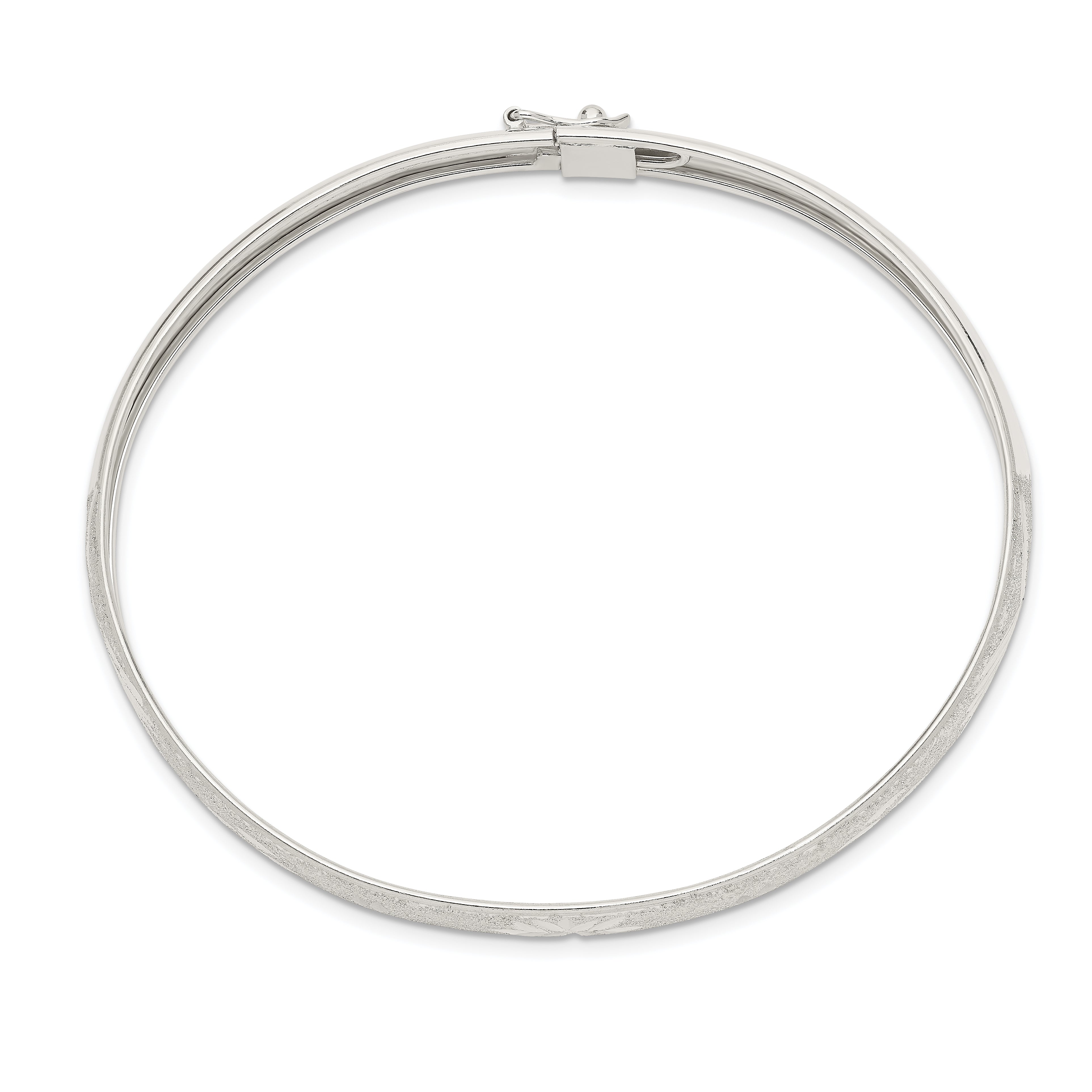 Sterling Silver 6.5mm Laser and Diamond-cut Flexible Bangle Secondary image