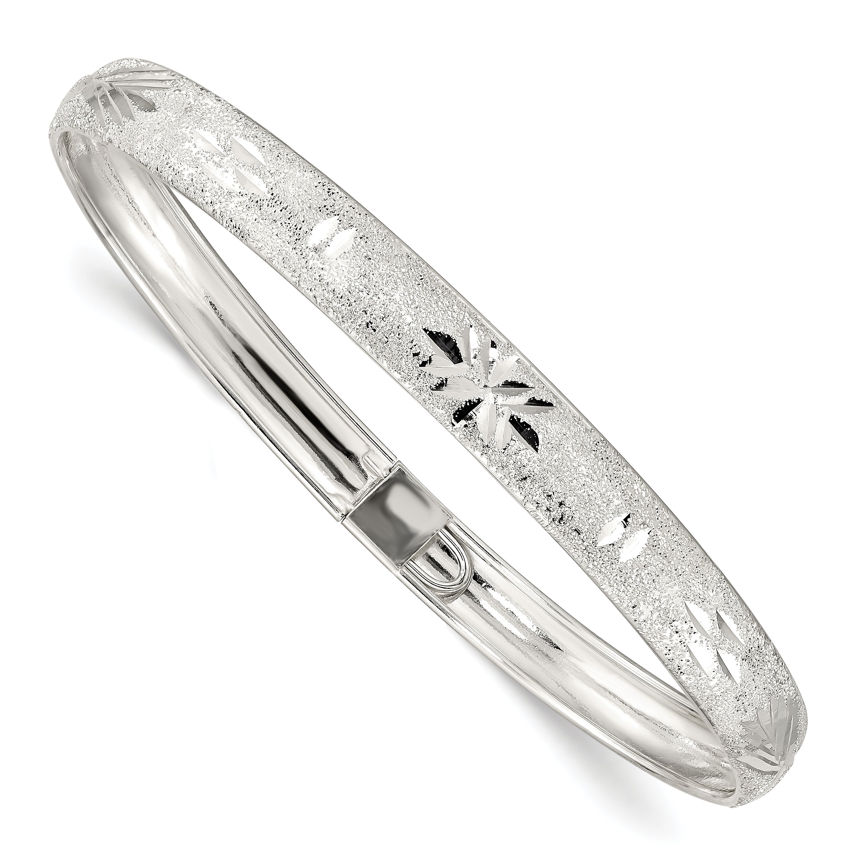 Sterling Silver 6.5mm Laser and Diamond-cut Flexible Bangle Main image