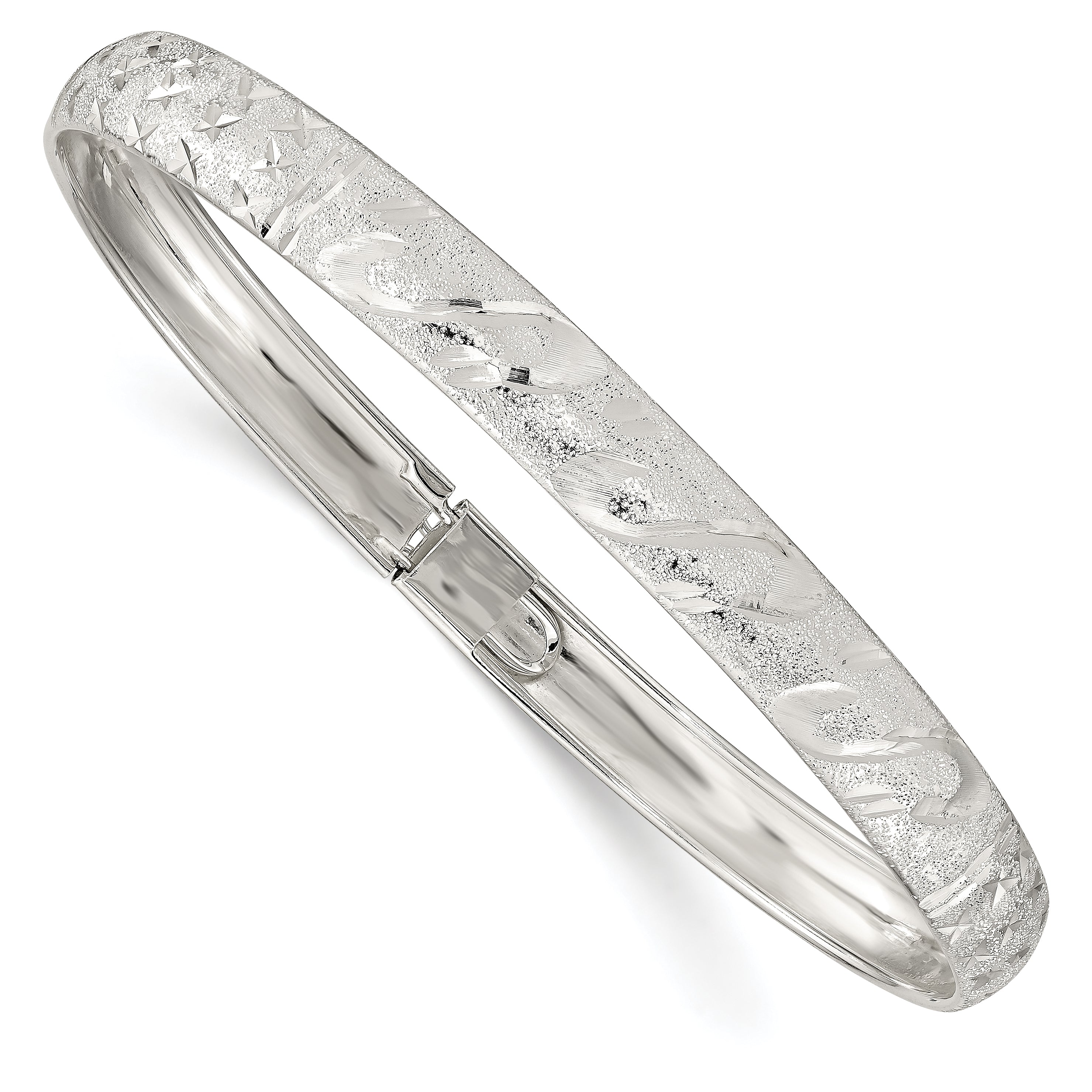 Sterling Silver 6.5mm Diamond-cut Flexible Bangle Main image