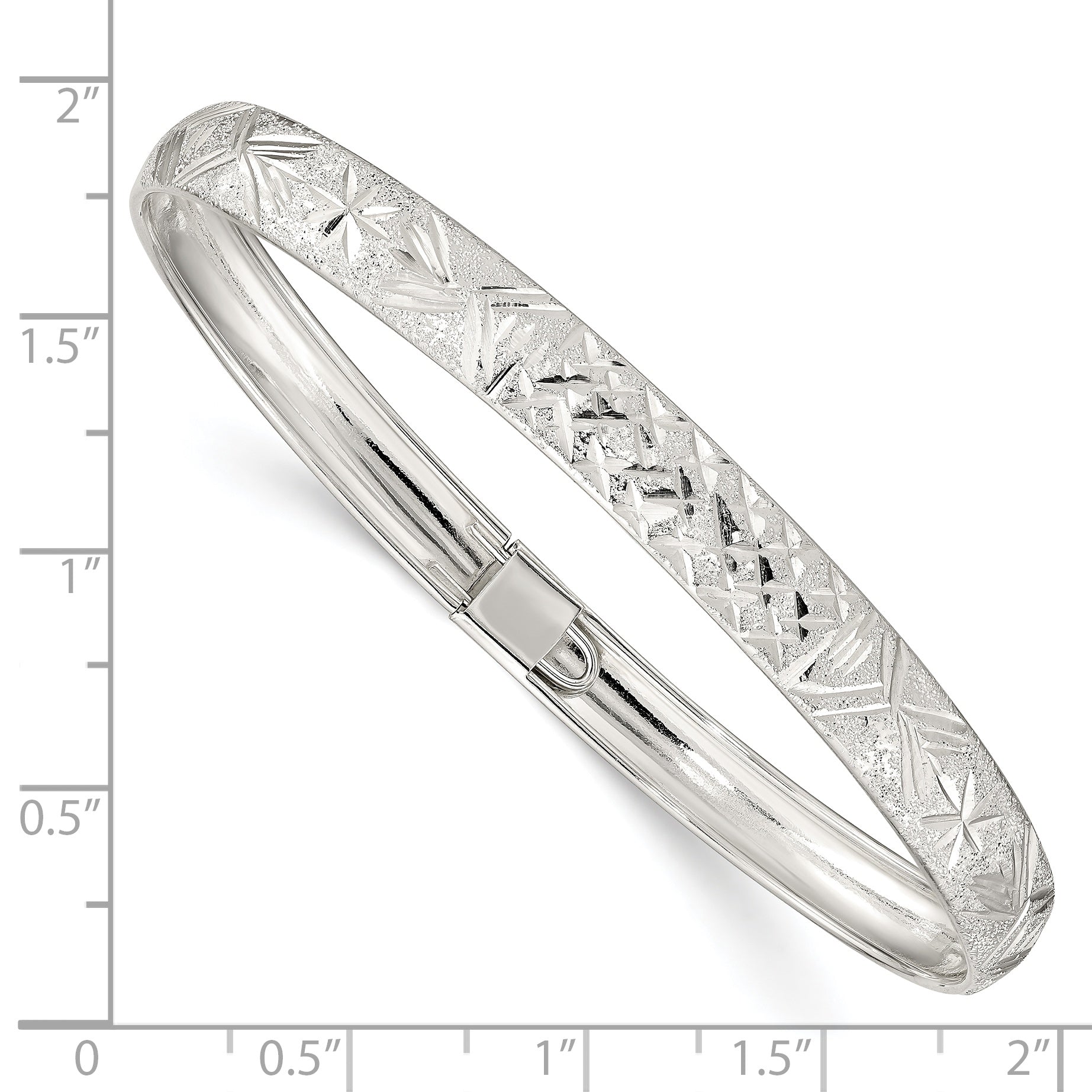 Sterling Silver 6.5mm Laser and Diamond-cut Flexible Bangle - 7