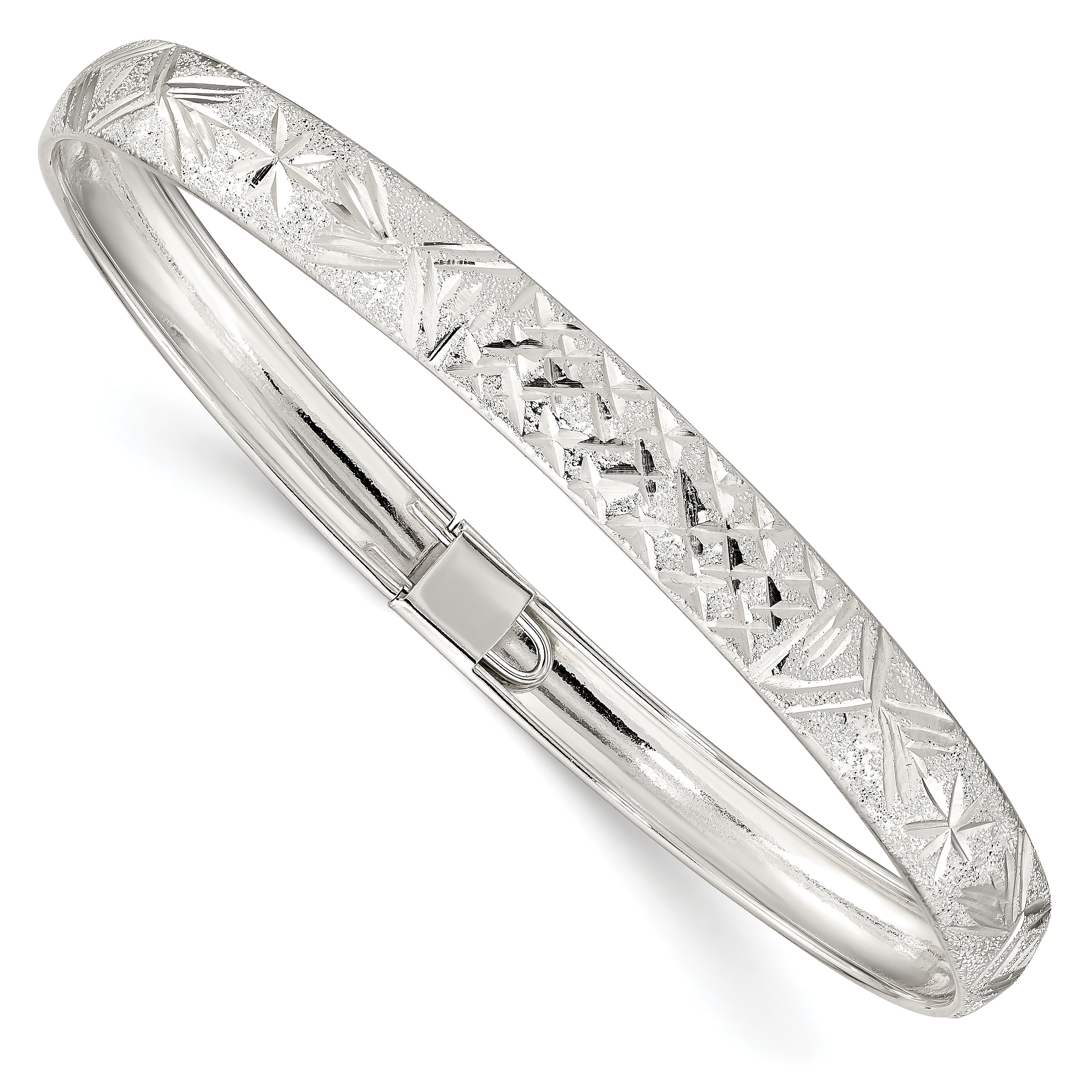 Sterling Silver 6.5mm Laser and Diamond-cut Flexible Bangle Main image