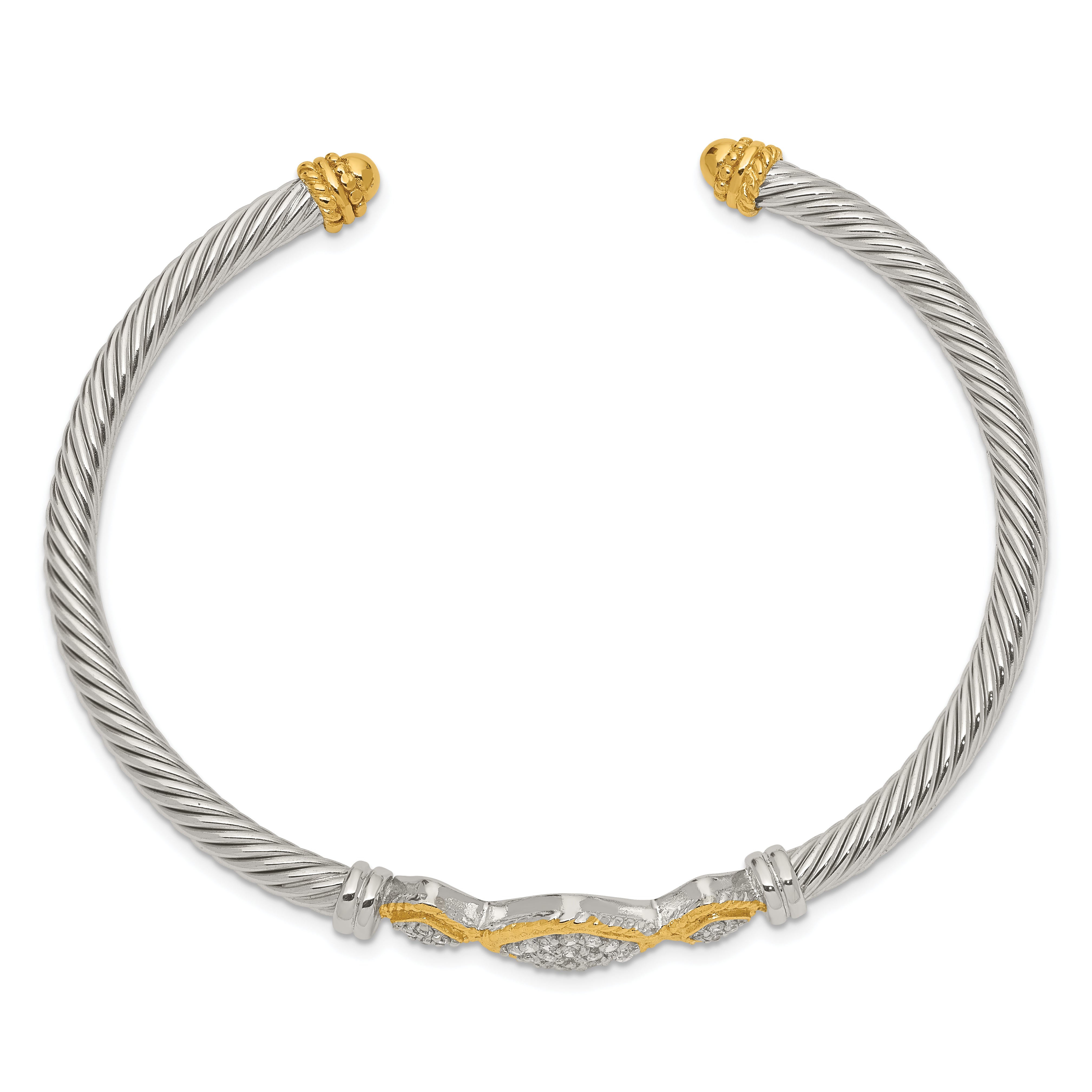 Sterling Silver Vermeil Cubic Zirconia Rope Bangle Elegant & Flexible Cuff