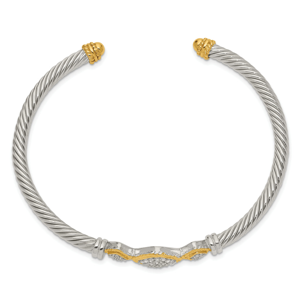 Sterling Silver Vermeil Cubic Zirconia Rope Bangle Elegant & Flexible Cuff