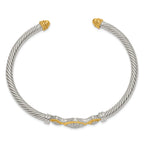 Sterling Silver Vermeil Cubic Zirconia Rope Bangle Elegant & Flexible Cuff