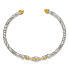 Sterling Silver Vermeil Cubic Zirconia Rope Bangle Elegant & Flexible Cuff